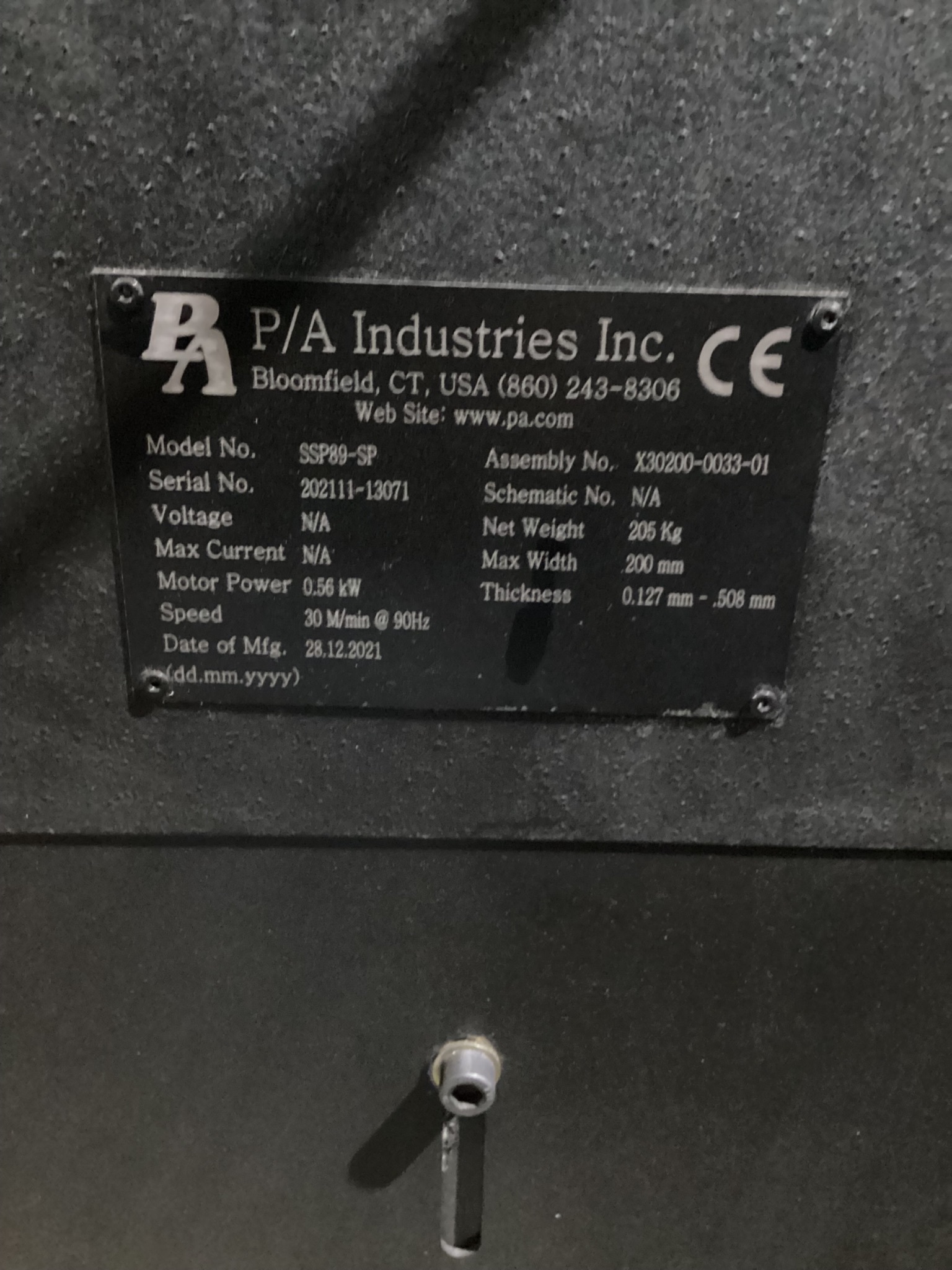 P/A INDUSTRIES SSP89-SP Precision Stock Straightener USED 8