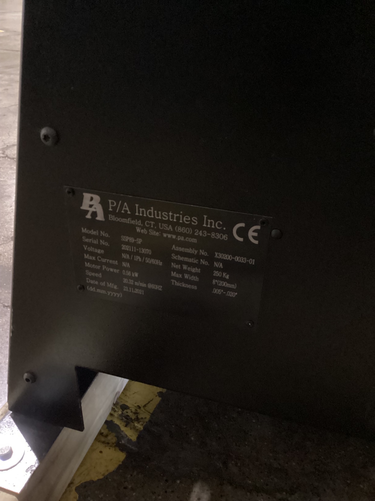 P/A INDUSTRIES SSP89-SP Precision Stock Straightener USED 7
