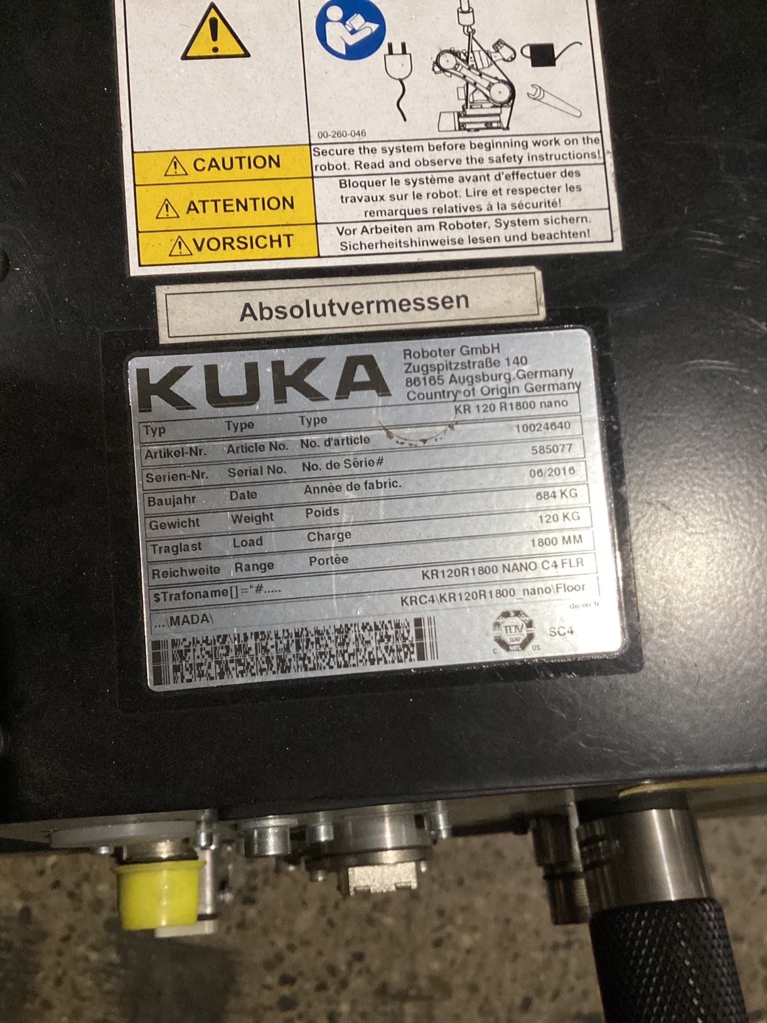 KUKA KR 120 R1800 nano Robot w/ KR C4 NA Controls, Missing Cable Set USED 11