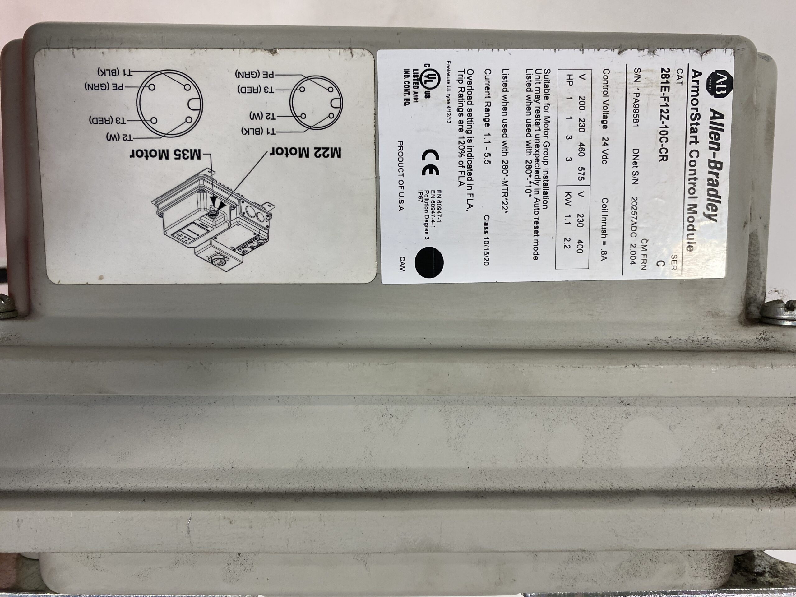ALLEN BRADLEY 281E-F12Z-10C-CR STARTER W/ 280E-FN-10-C USED 1