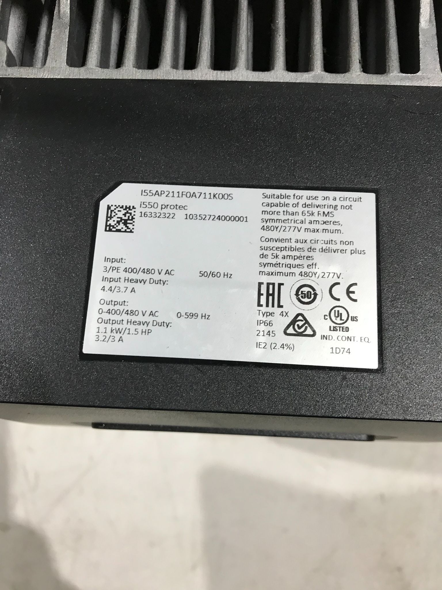 LENZE I55AP211F0A711K00S I550 Protec Series Inverter Drive 1.5 HP USED 3