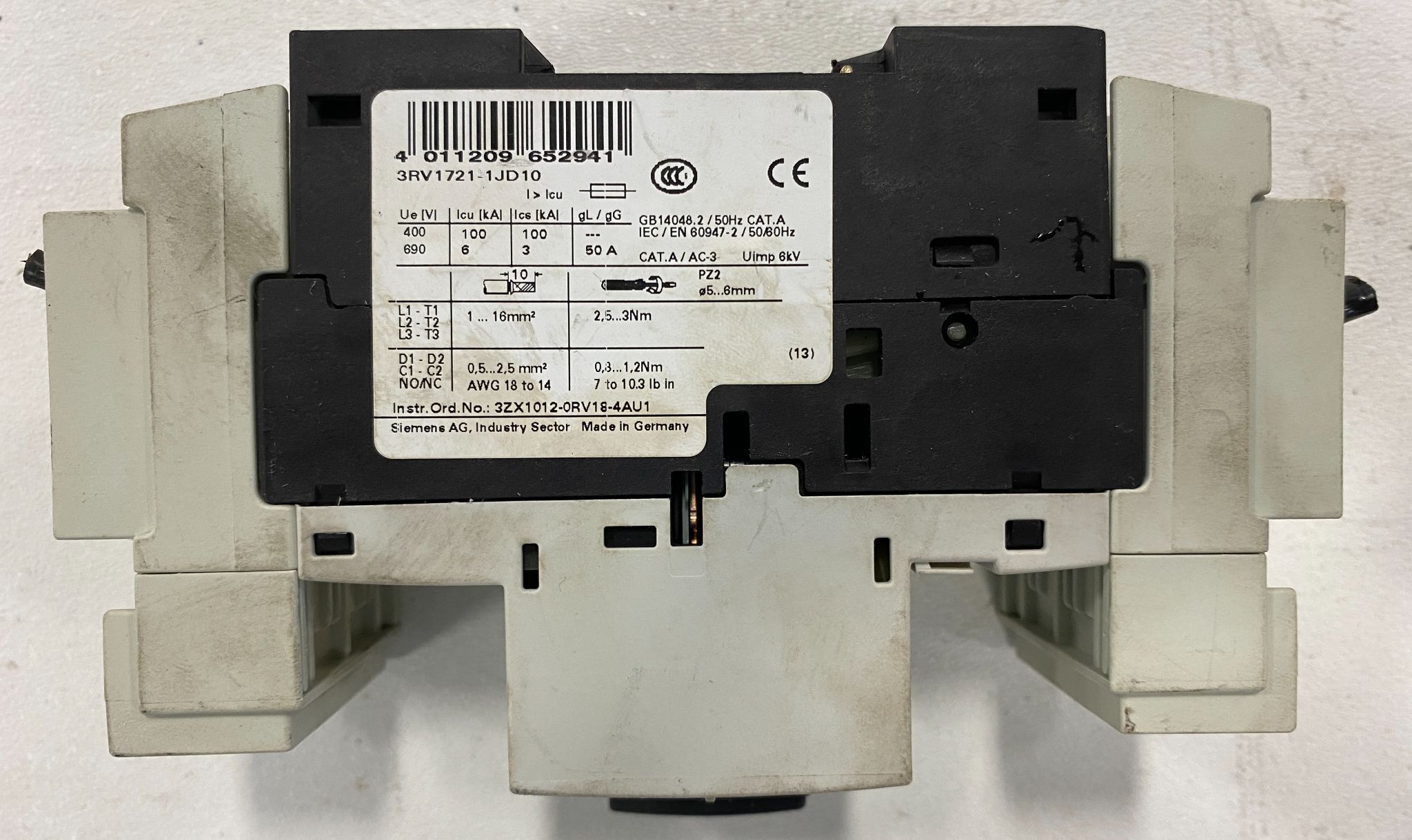SIEMENS 3RV1721-1JD10 CIRCUIT BREAKER USED 1