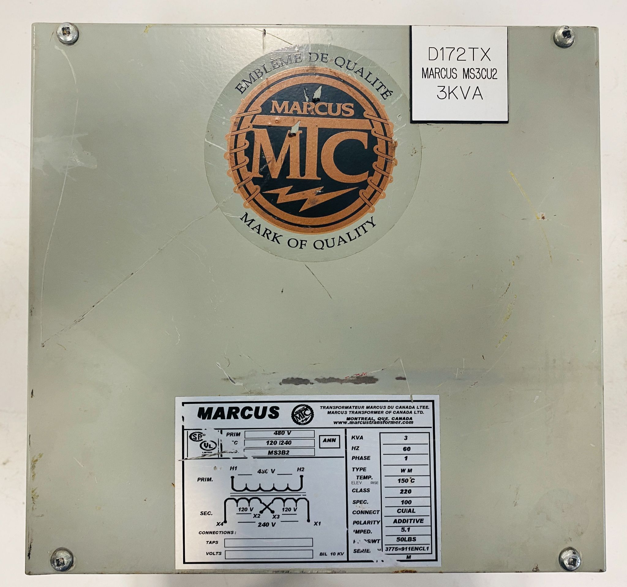 MARCUS MS3B23 TRANSFORMERS USED 240V 3 KVA 0
