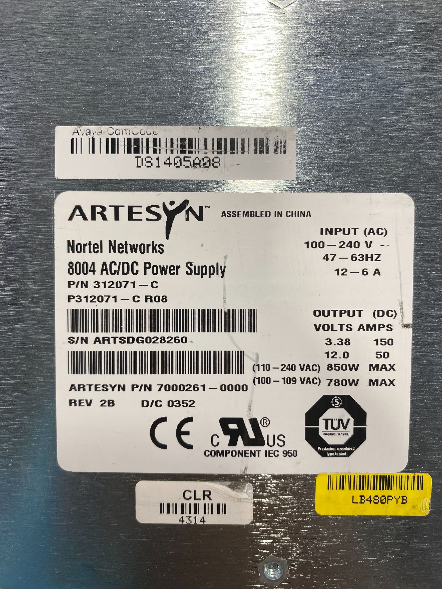 ARTESYN PN: 312071-C 8004 AC/DC POWER SUPPLY USED 3