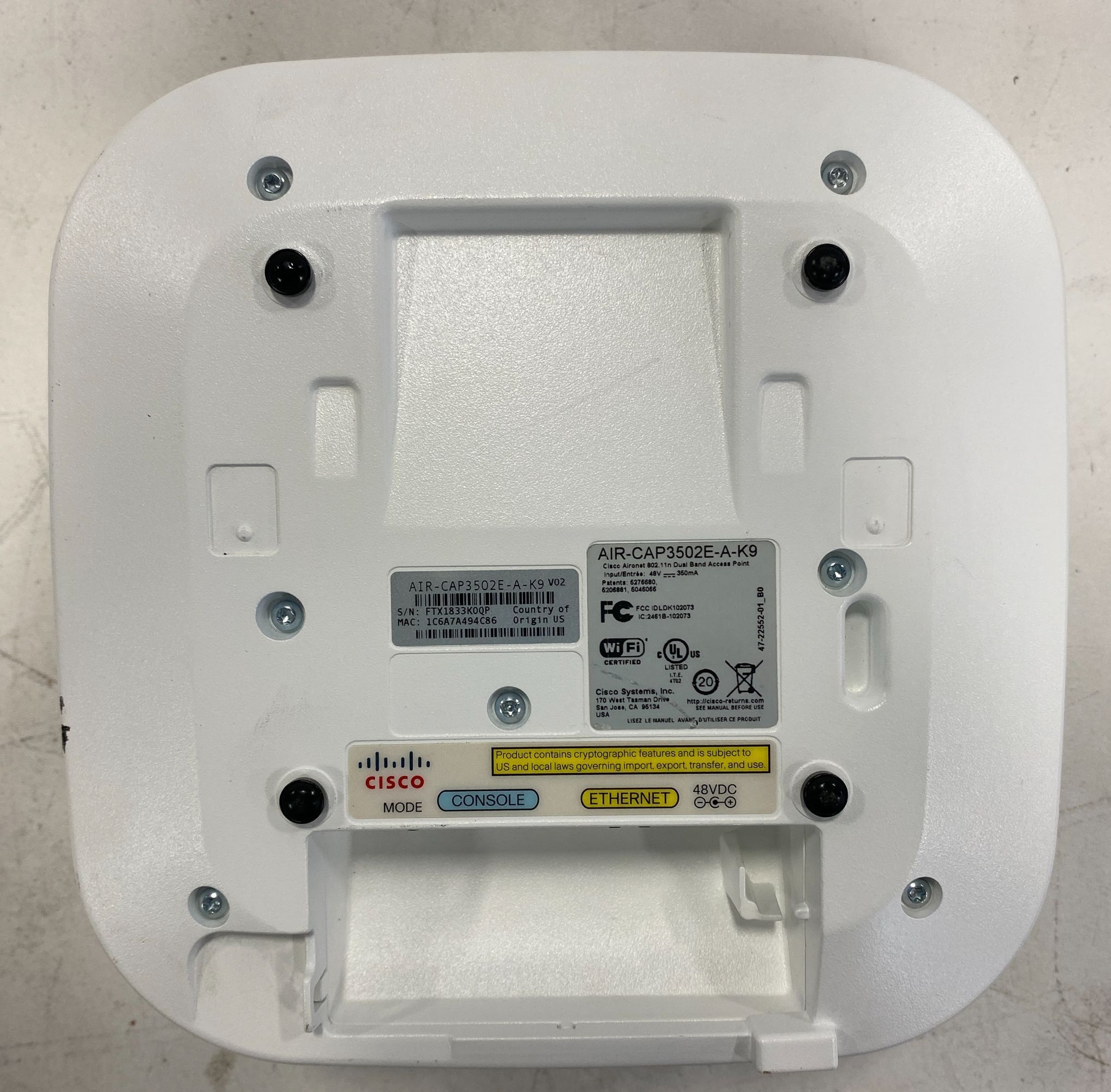 CISCO AIR-CAP3502E-A-K9 WIRELESS ACCESS POINT USED WITH MOUNT 1