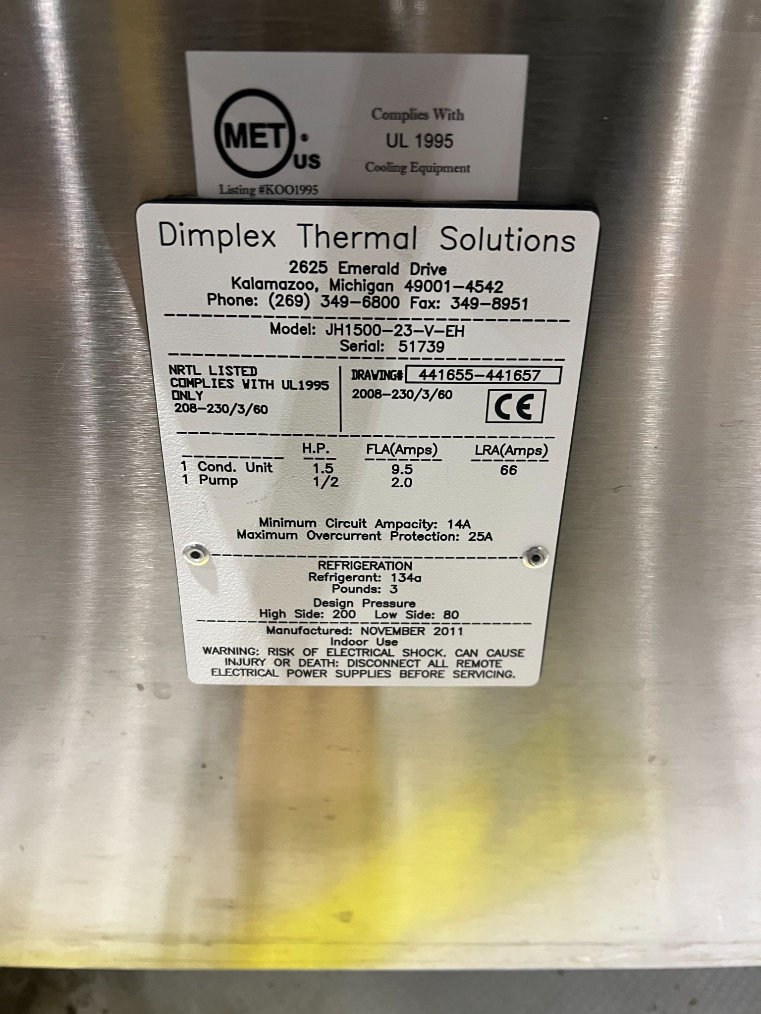DIMPLEX THERMAL SOLUTIONS JH1500-23-V-EH KOOLANT KOOLERS USED 3