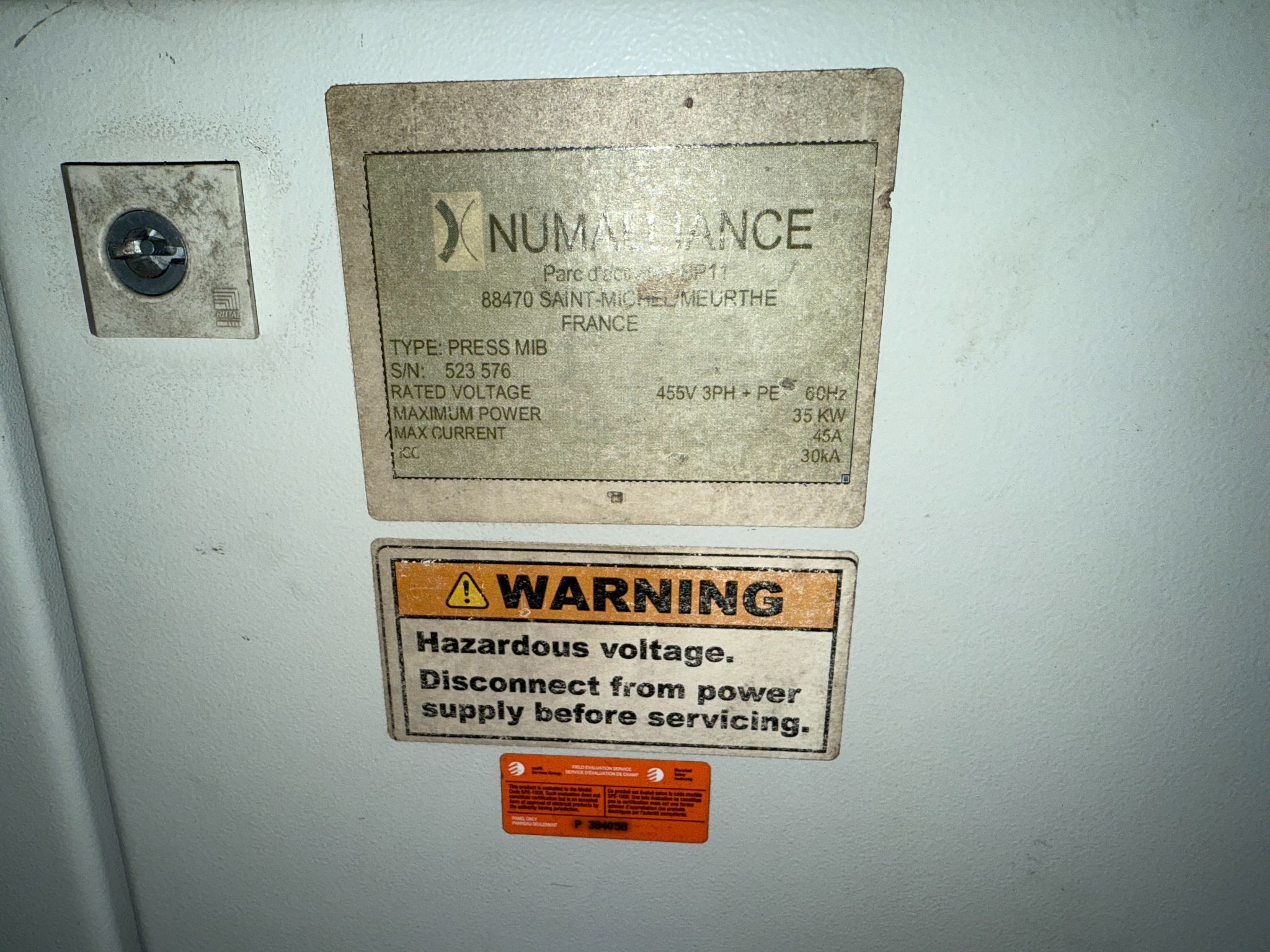 NUMALLIANCE MIB PRESS w/ Hydraulic Pump and Reservoir System USED 9