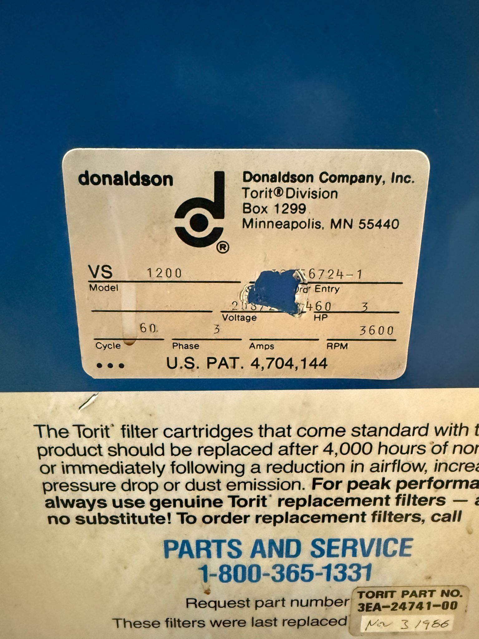 DONALDSON TORIT VS1200 DUST COLLLECTOR USED 4
