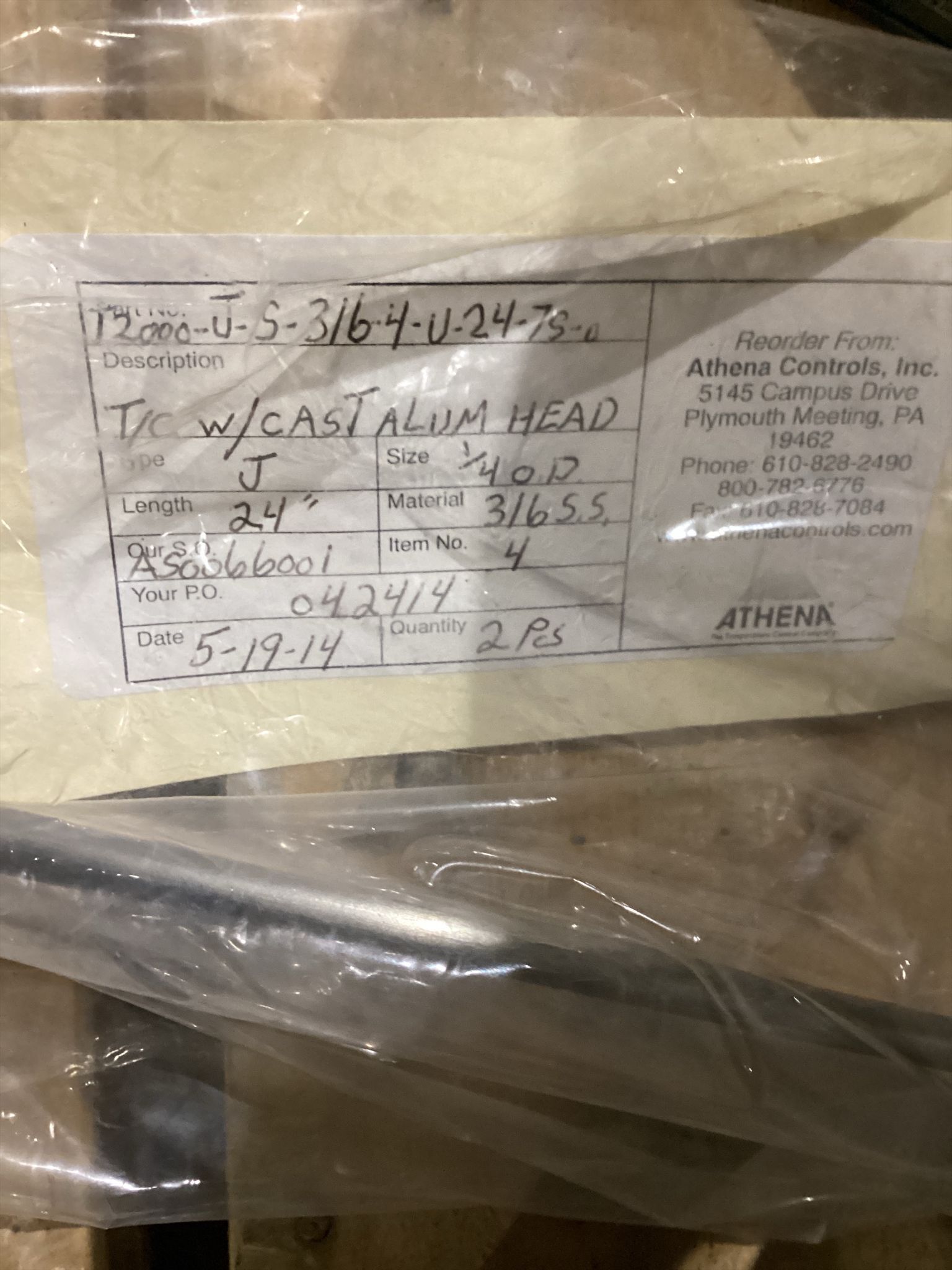 ATHENA T2000-J-S-316-4-G-24-75-0 Probe USED 1