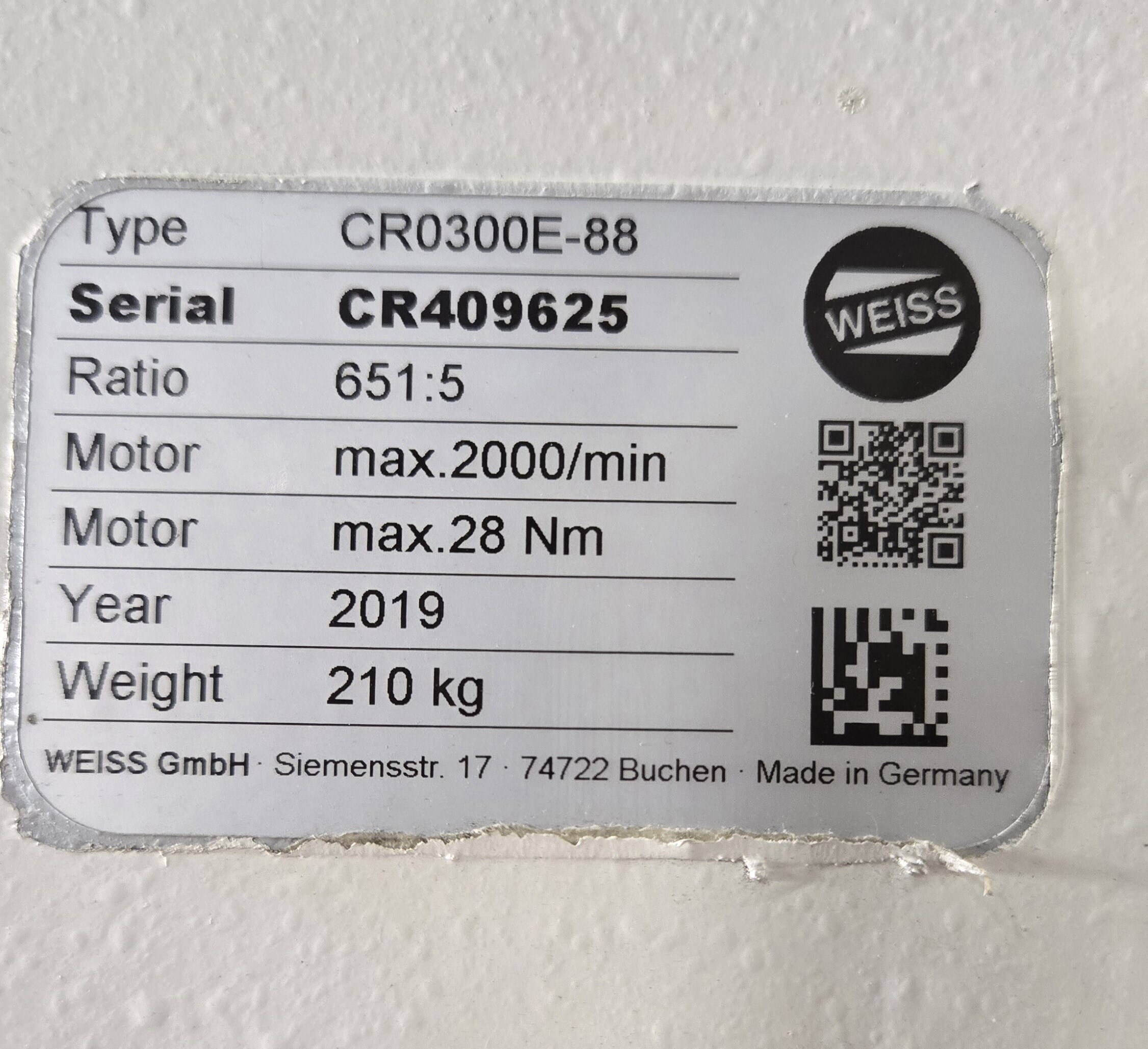 WEISS CR0300E-88 ROTARY INDEXER USED 5