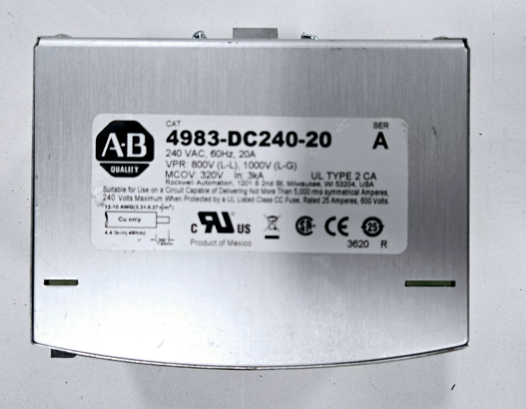 ALLEN BRADLEY 4983-DC240-20 FILTER AND SURGE PROTECTOR SER A USED 2