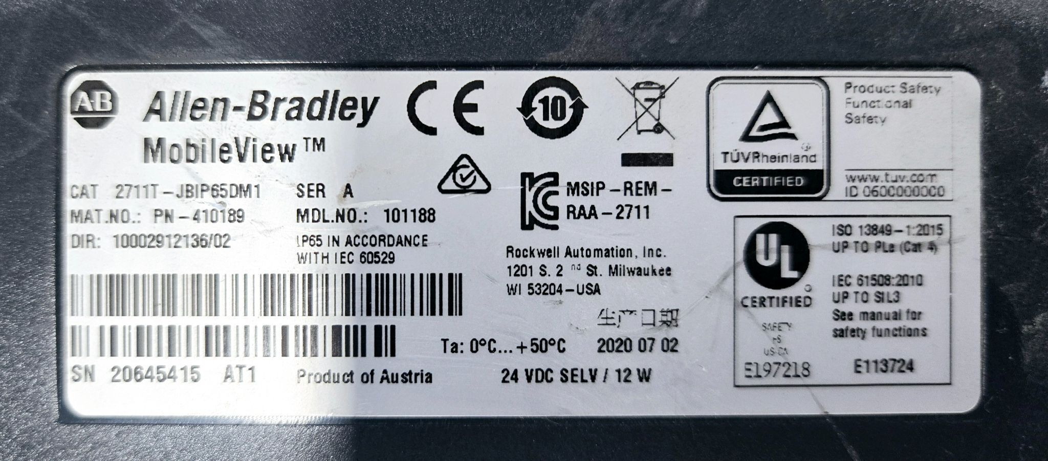 ALLEN BRADLEY 2711T-JBIP65DM1 MOBILEVIEW IP65 JUNCTION BOX USED 2