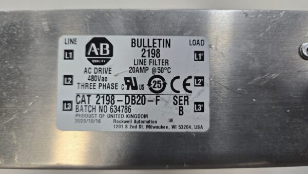 Used ALLEN BRADLEY 2198-DB20-F Line Filter IGAM0260138