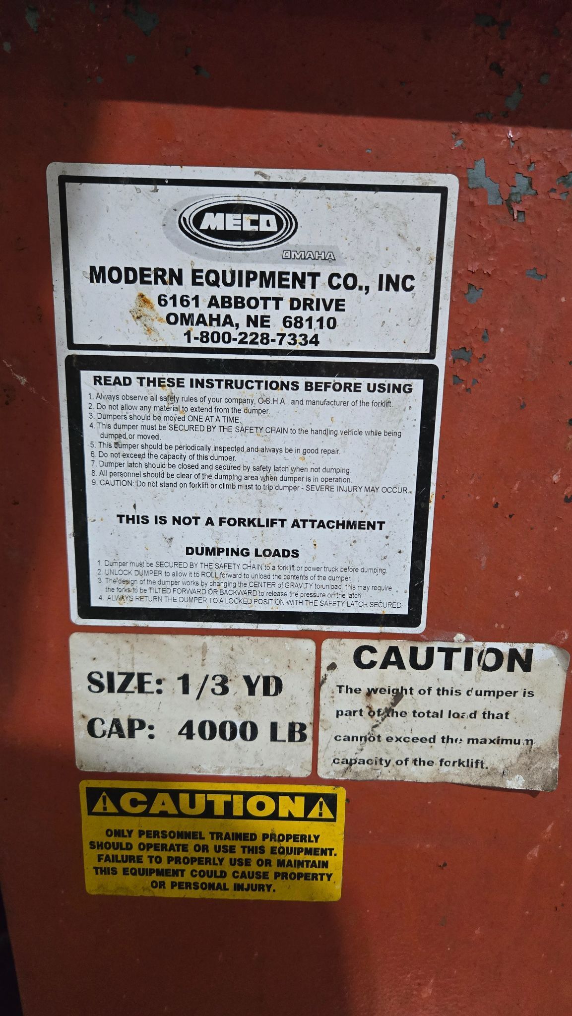 MODERN EQUIPMENT CO SELF DUMPING HOPPER USED 6