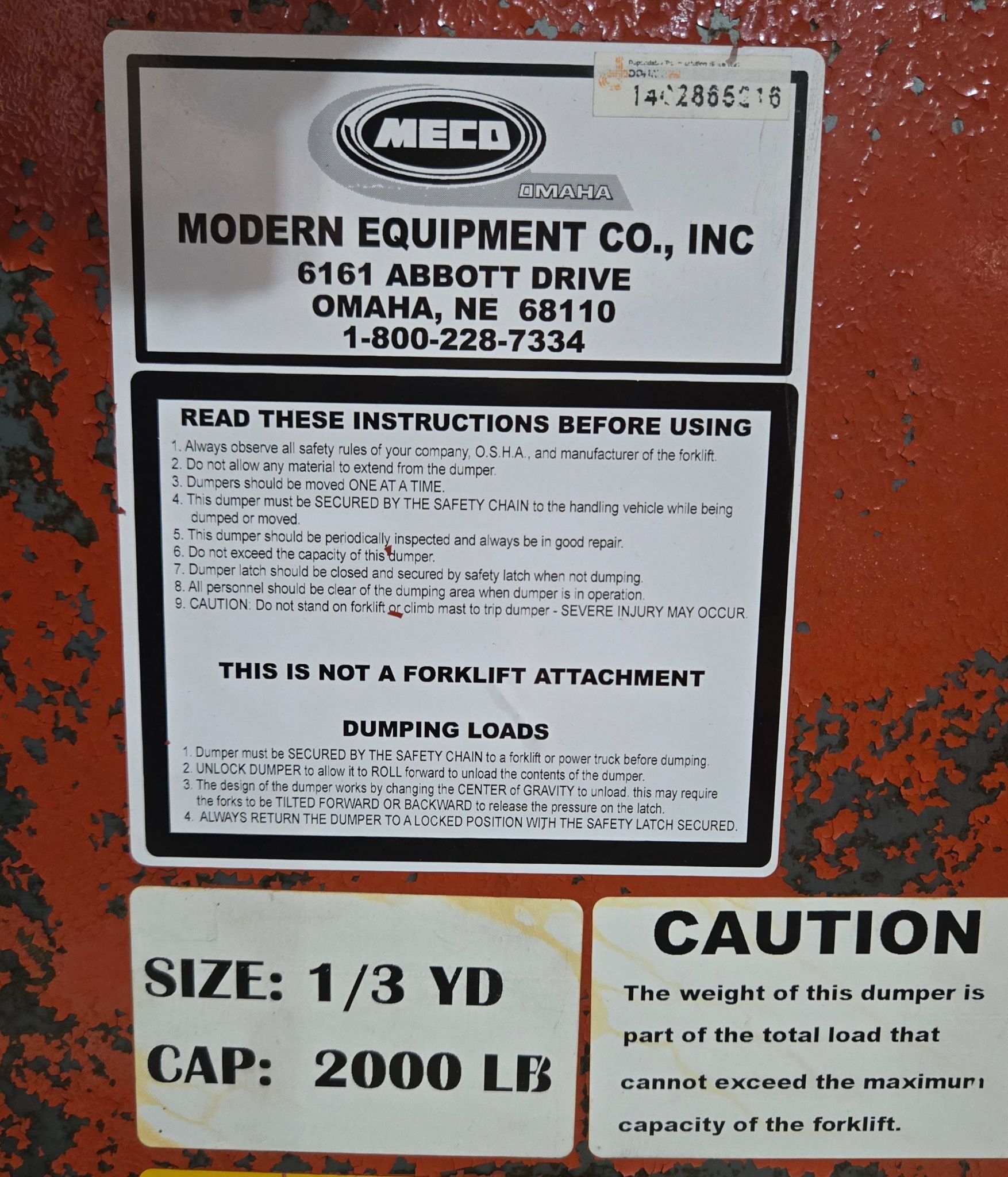 MODERN EQUIPMENT CO SELF DUMPING HOPPER USED 6