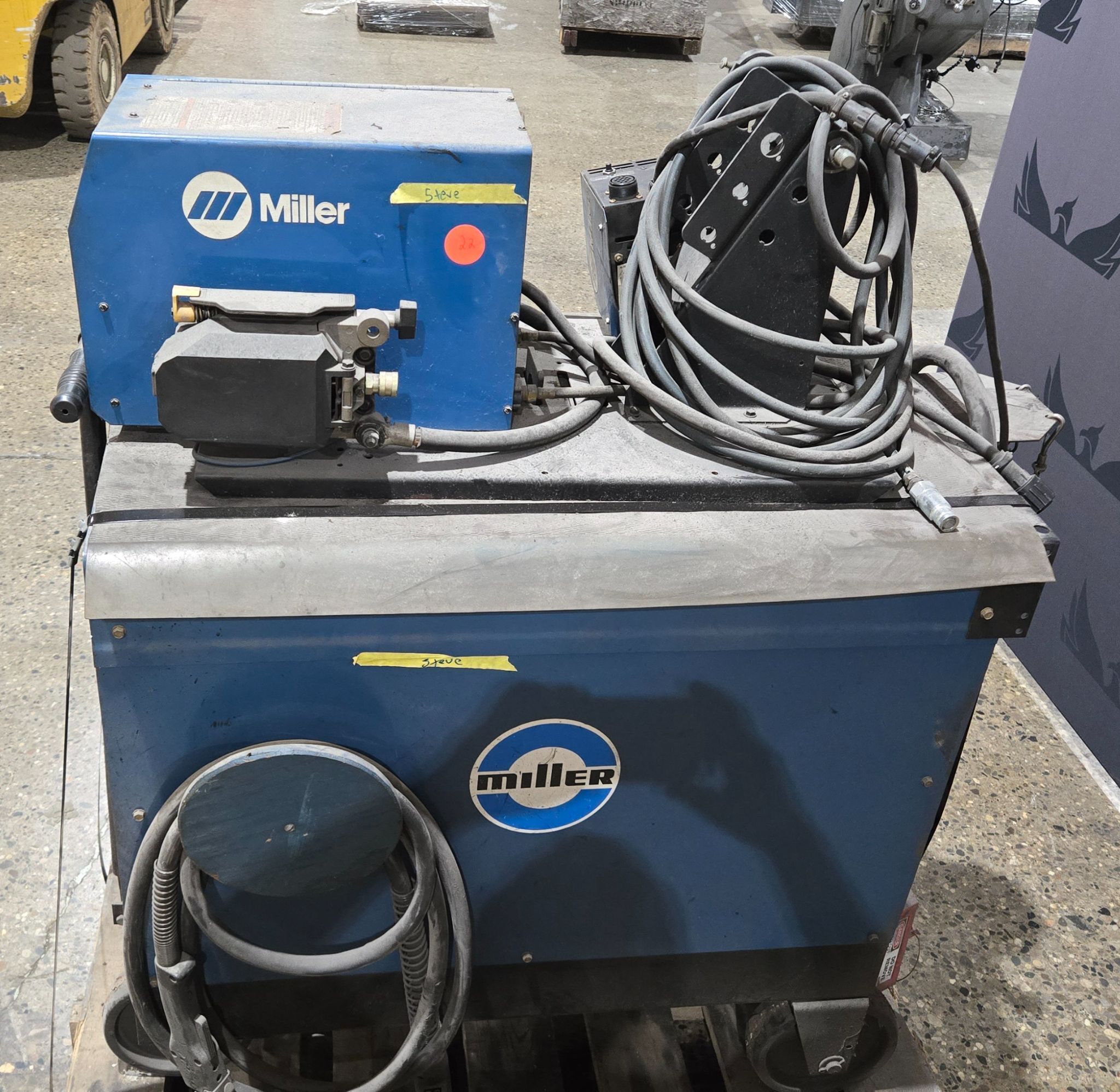 MILLER DELTAWELD 450 ARC WELDER WITH WIRE FEEDER AND CART USED 4