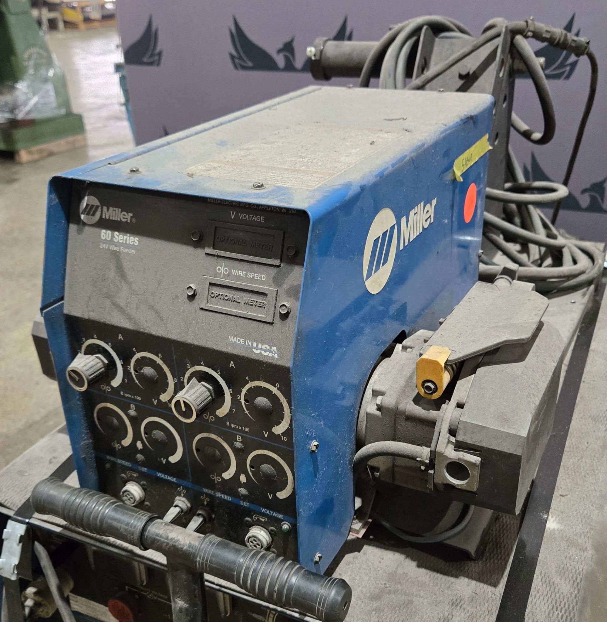 MILLER DELTAWELD 450 ARC WELDER WITH WIRE FEEDER AND CART USED 8