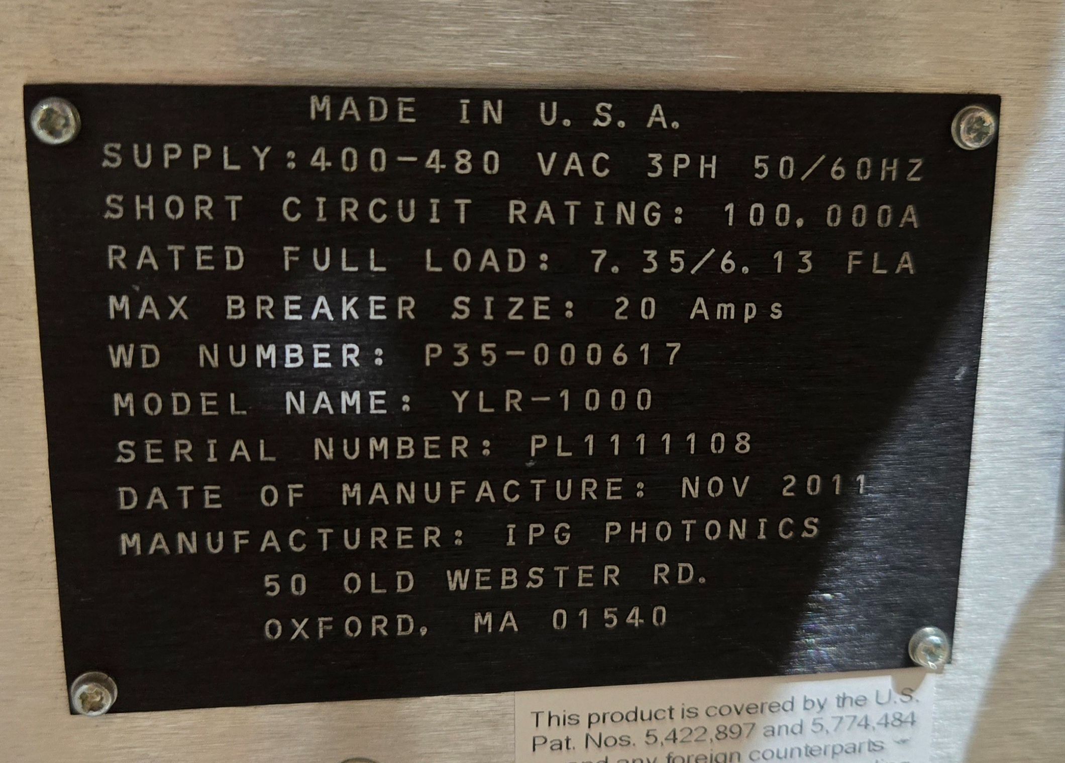 IPG YLR-1000-MM-WC FIBER LASER USED 3