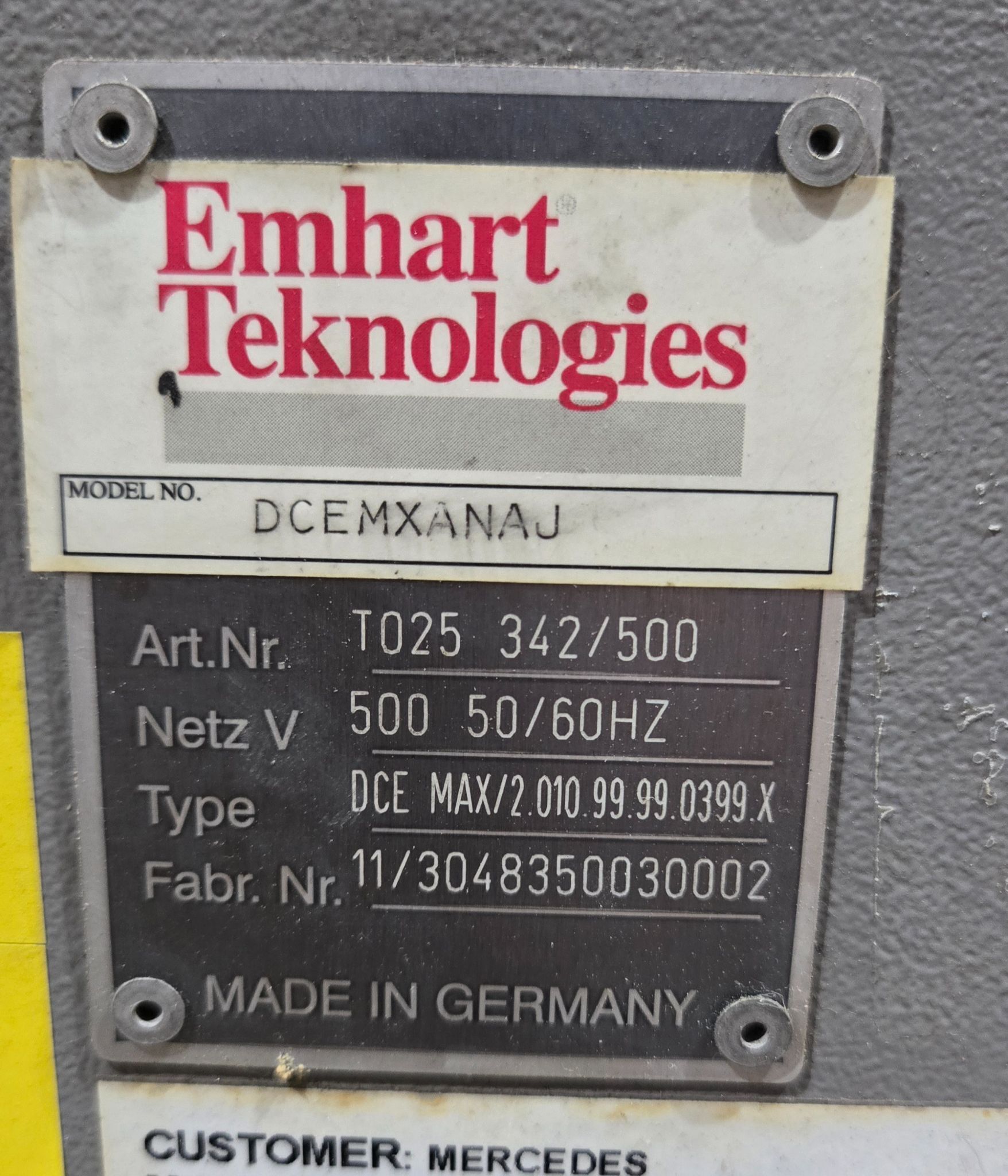 EMHART DCEMAX T025-342/500 Stud Welder Control Station USED 13