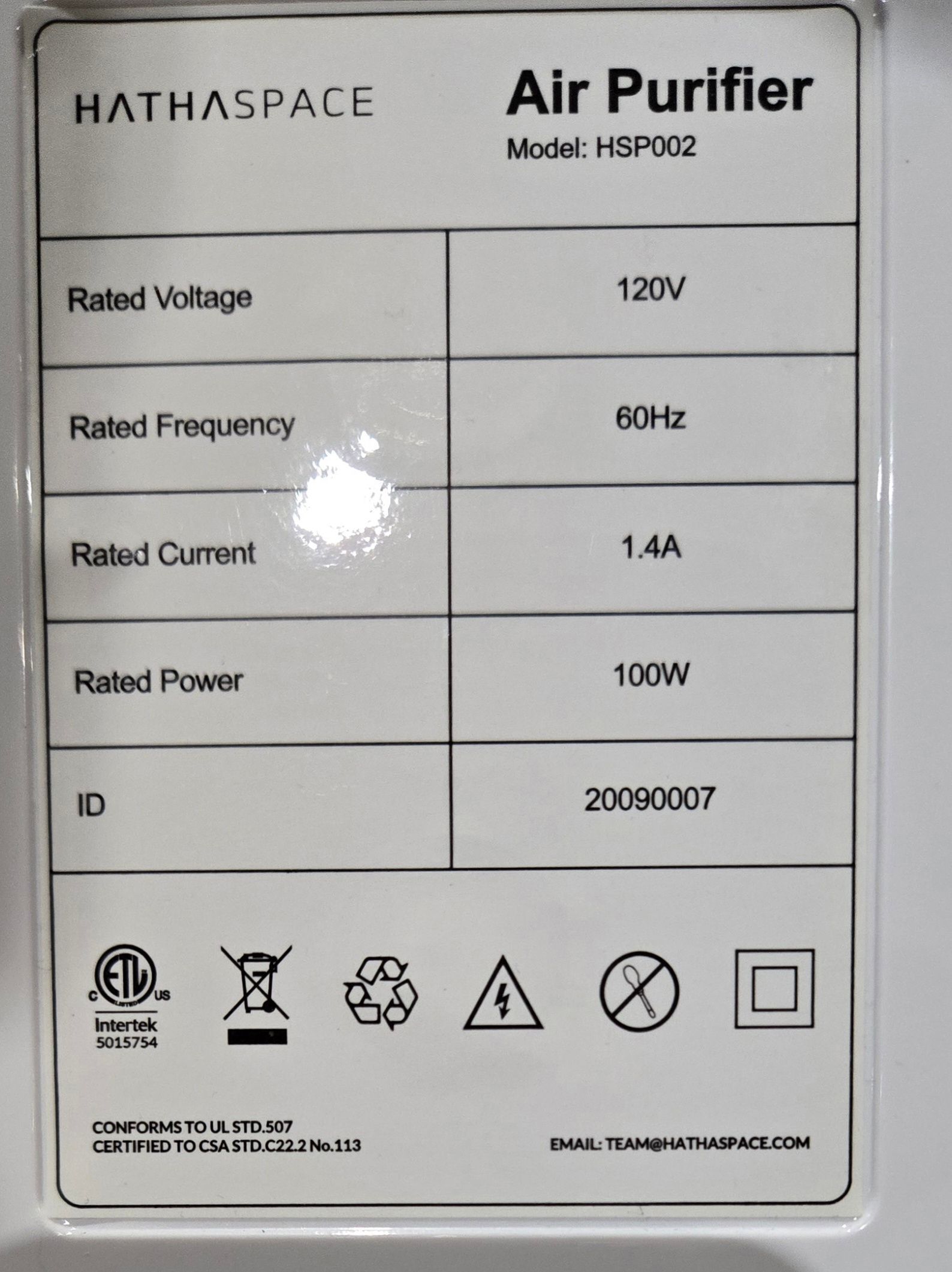 HATHASPACE HSP002 HEPA AIR PURIFIER 1500SQ FEET CAPACITY USED 4