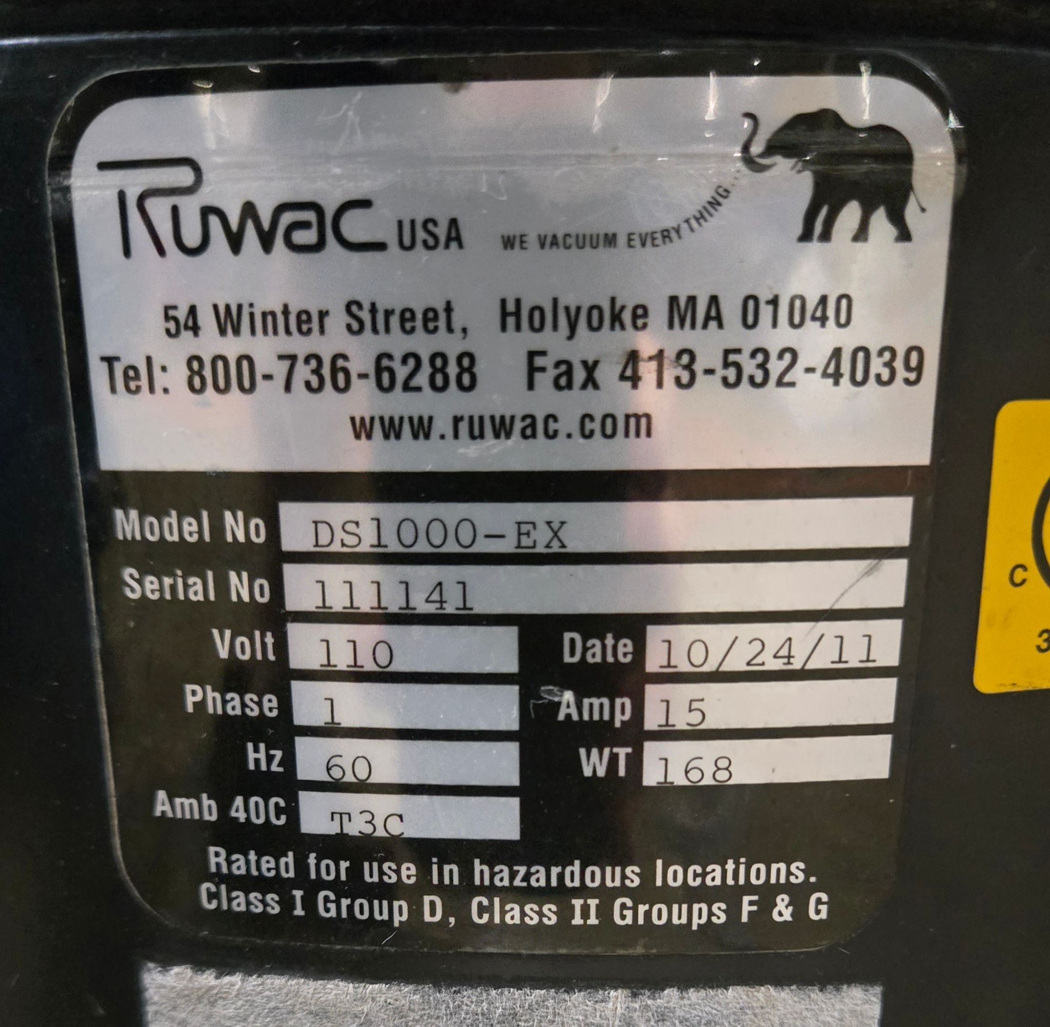RUWAC DS1000-EX INDUSTRIAL VACUUM EXPLOSION-PROOF USED 7