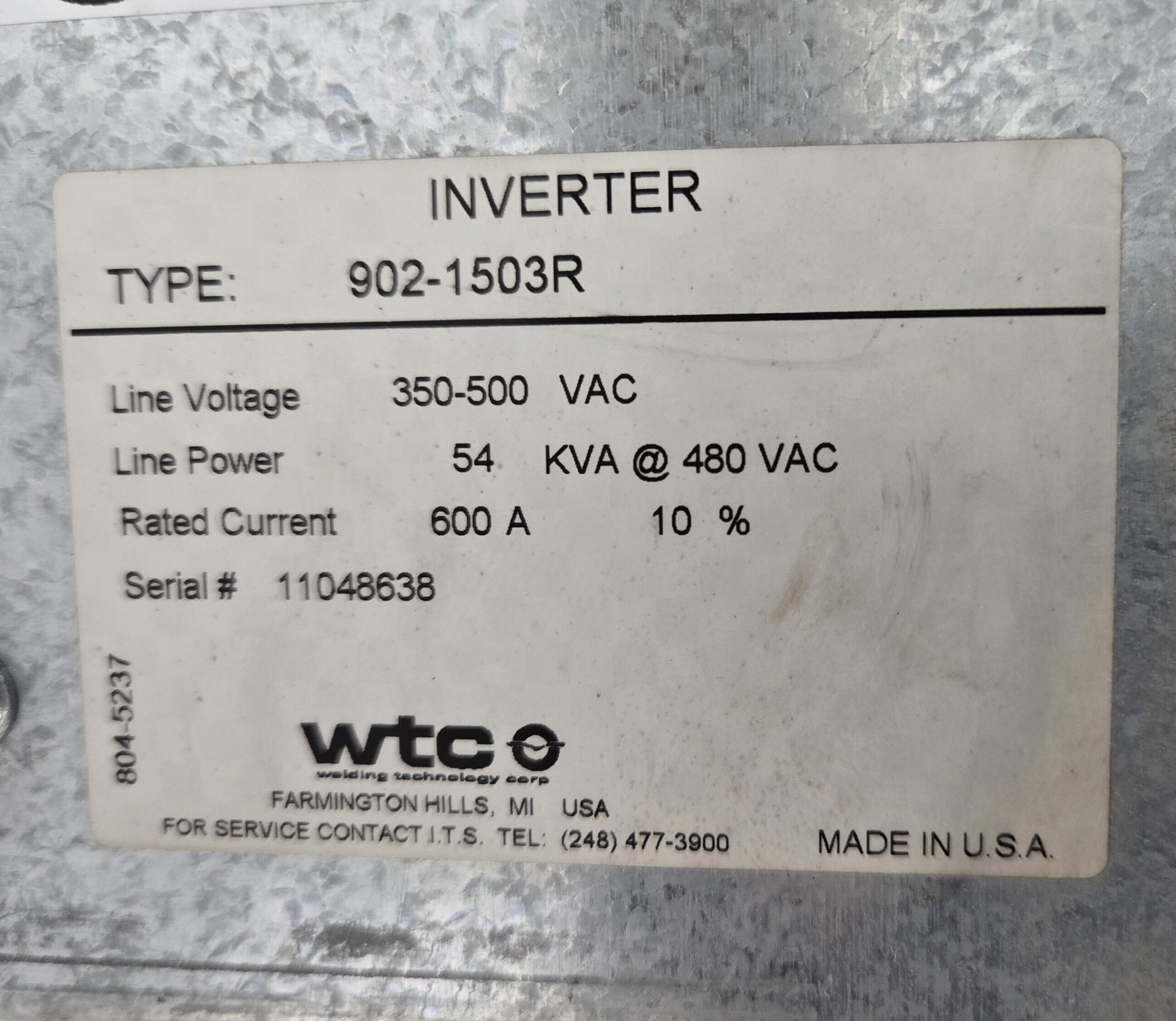 WTC 902-1503R WELDING CONTROL INVERTER USED 4