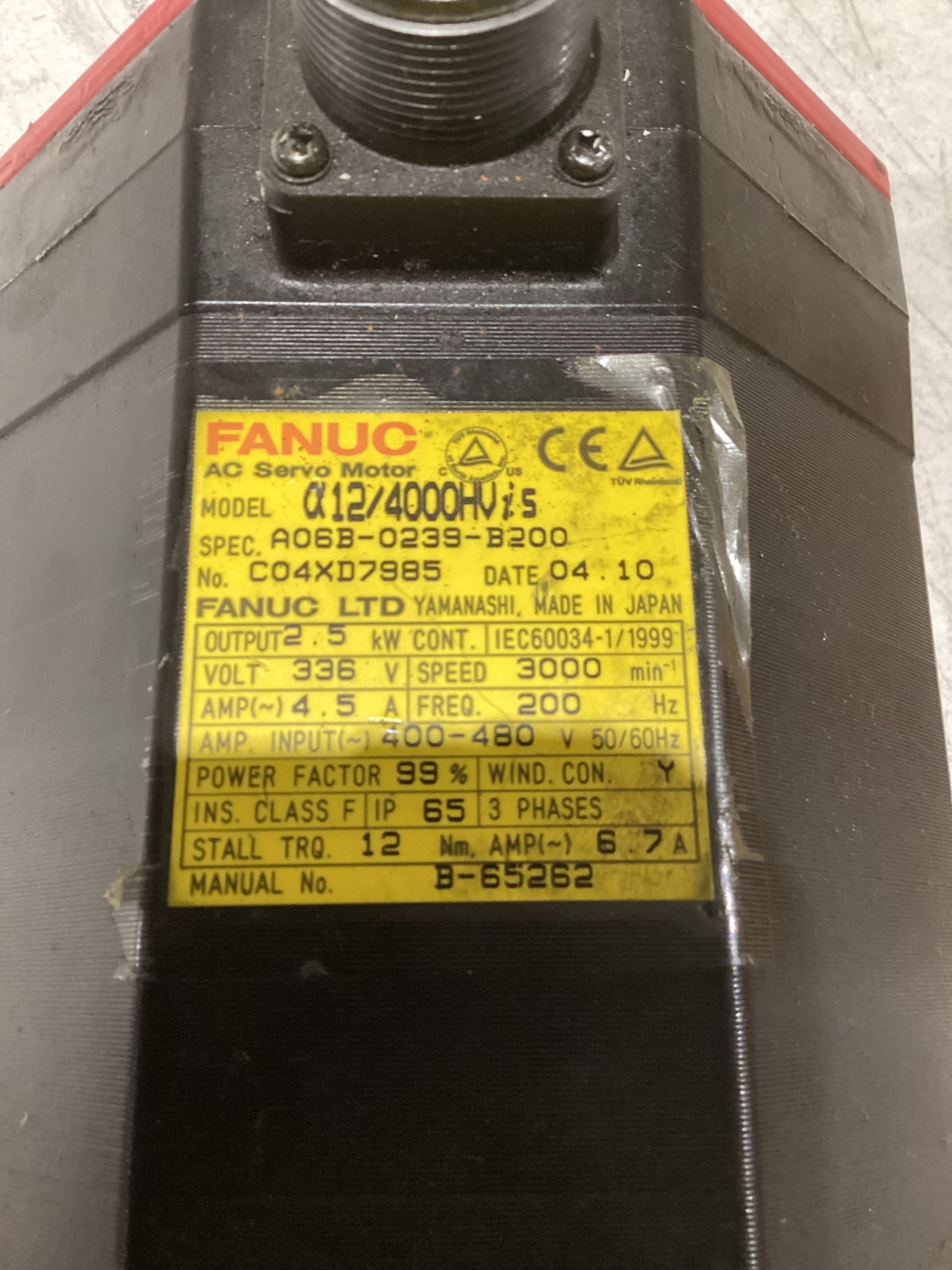 FANUC SERVO MOTOR A06B-0239-B200 A 12/4000HVis USED 3