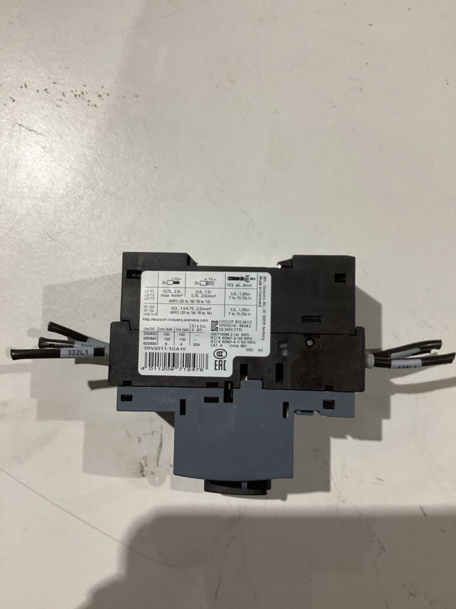 SIEMENS 3RV2011-1GA10 Motor Starter Protector USED 0