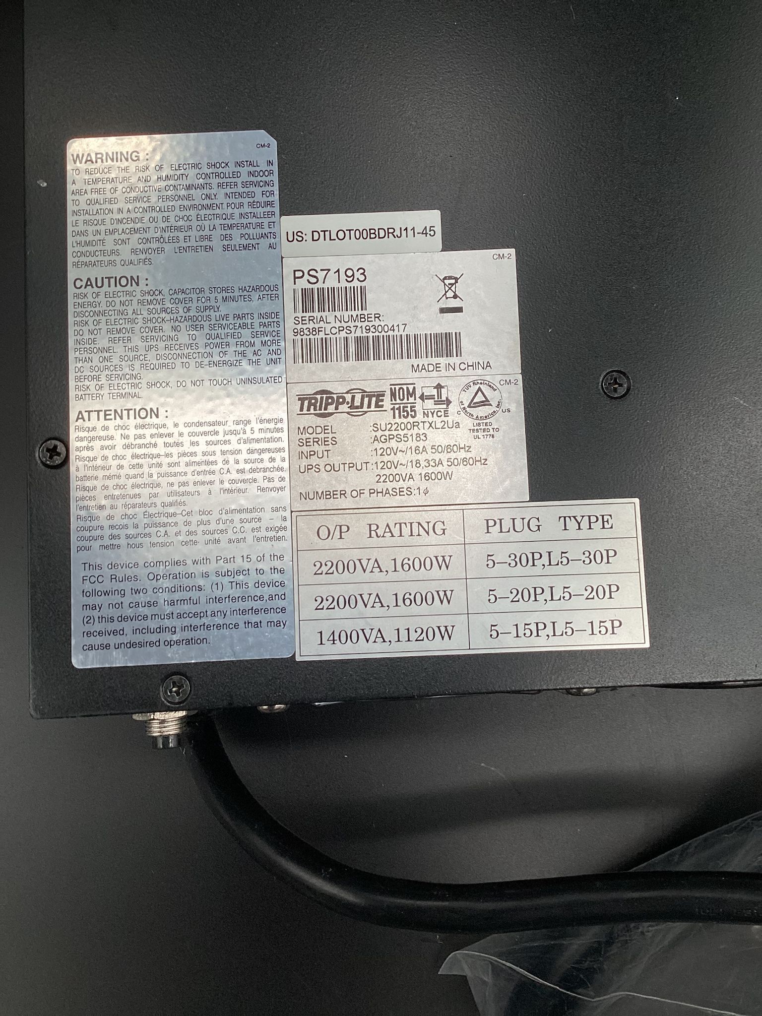 TRIPP-LITE SU2200RTXL2Ua Power Supply USED 1