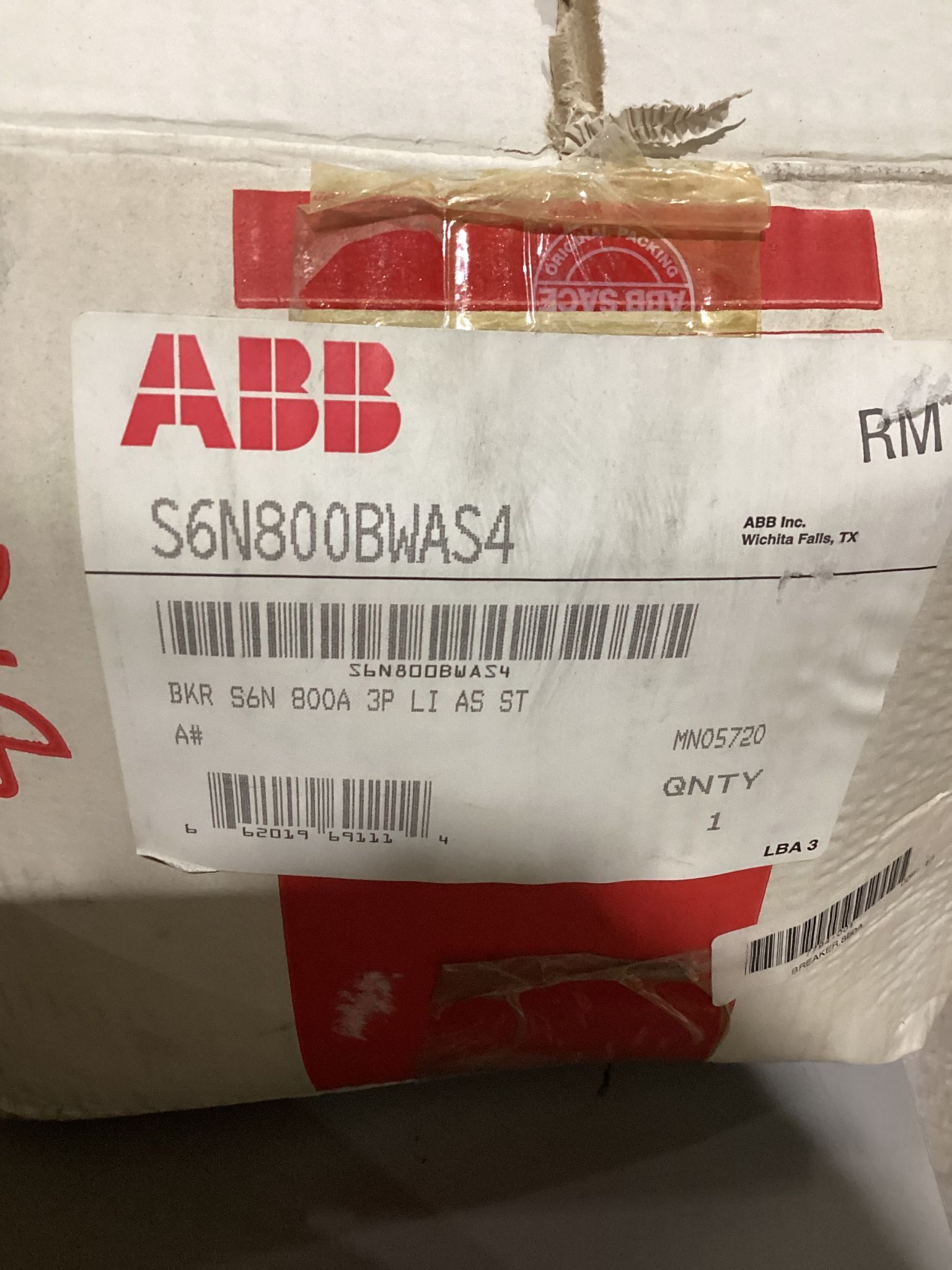 ABB S6N800BWAS4 CIRCUIT BREAKERS USED 2