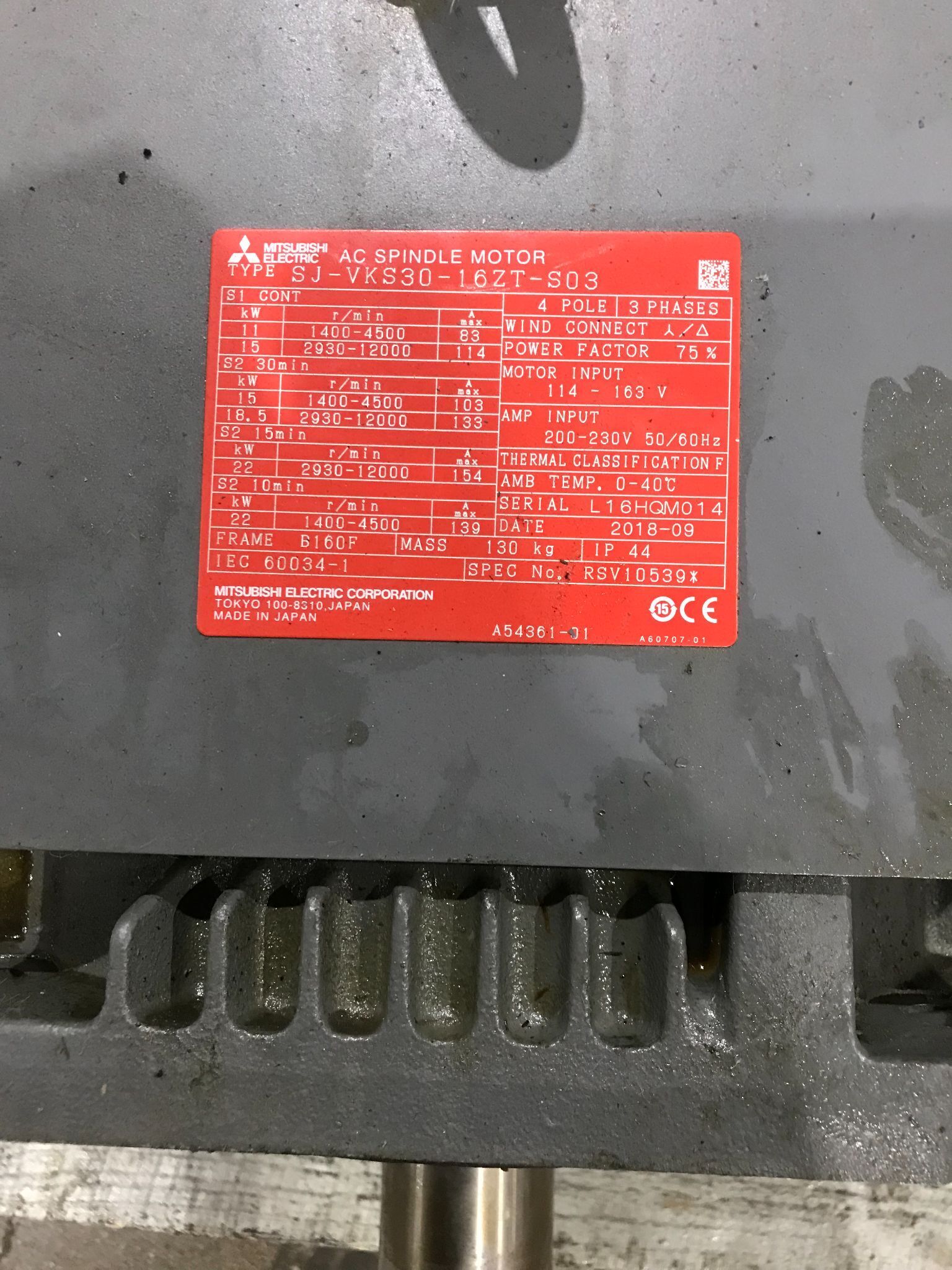MITSUBISHI SJ‑VKS30‑16ZT‑S03 SPINDLE MOTOR USED 4