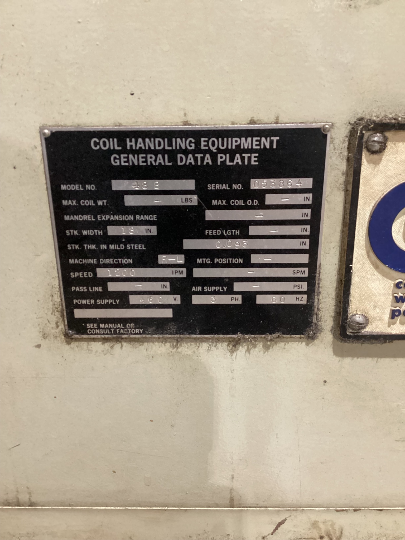 COOPER WEYMOUTH PETERSON 18B COIL STRAIGHTENER 18IN 0.093IN USED 7