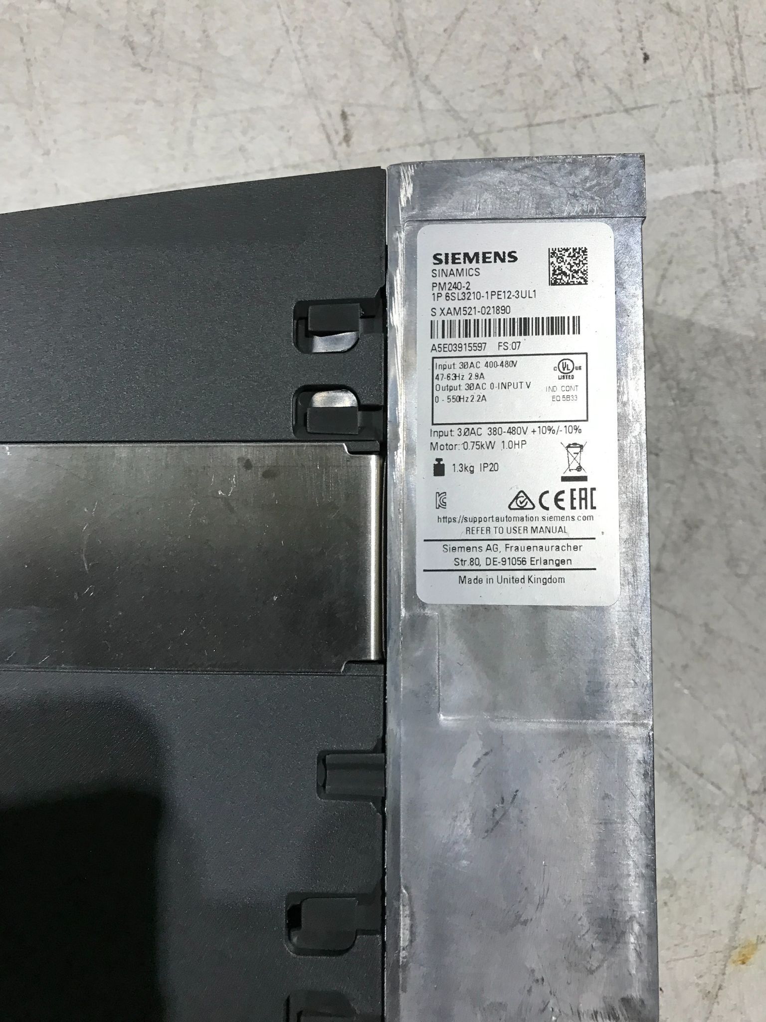 6SL3210-1PE12-3UL1 3kW G120C AC Drive Inverter – USED 3