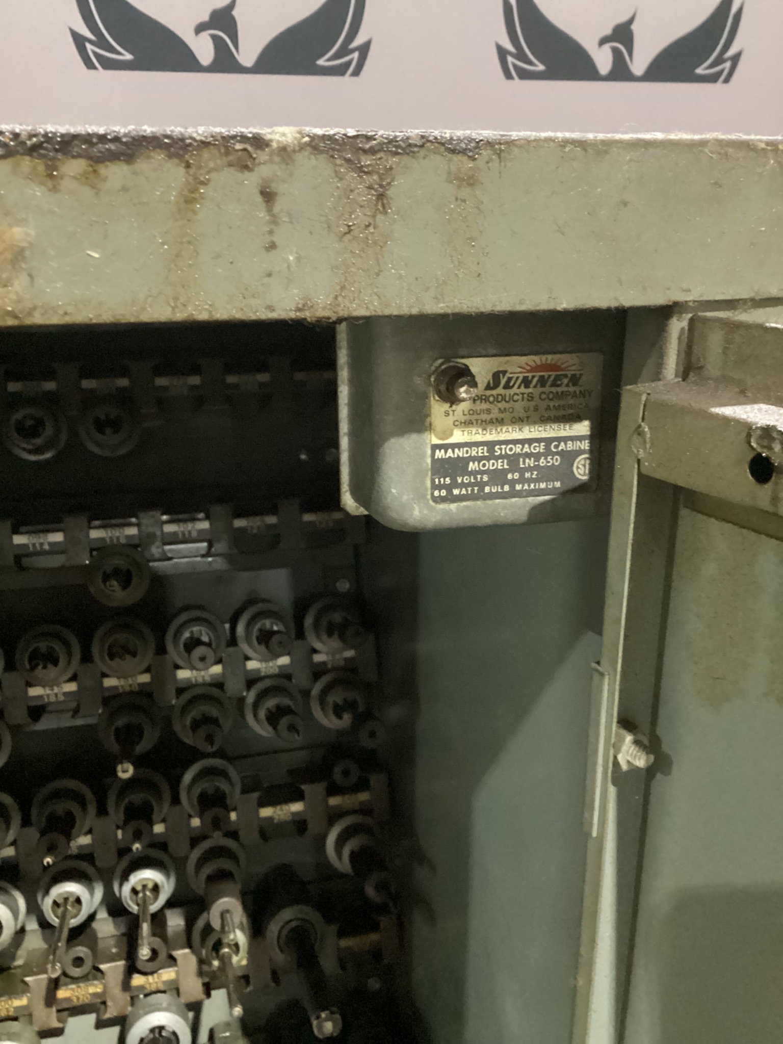 SUNNEN LN-650 MANDREL STORAGE CABINET WITH TOOLS USED 8