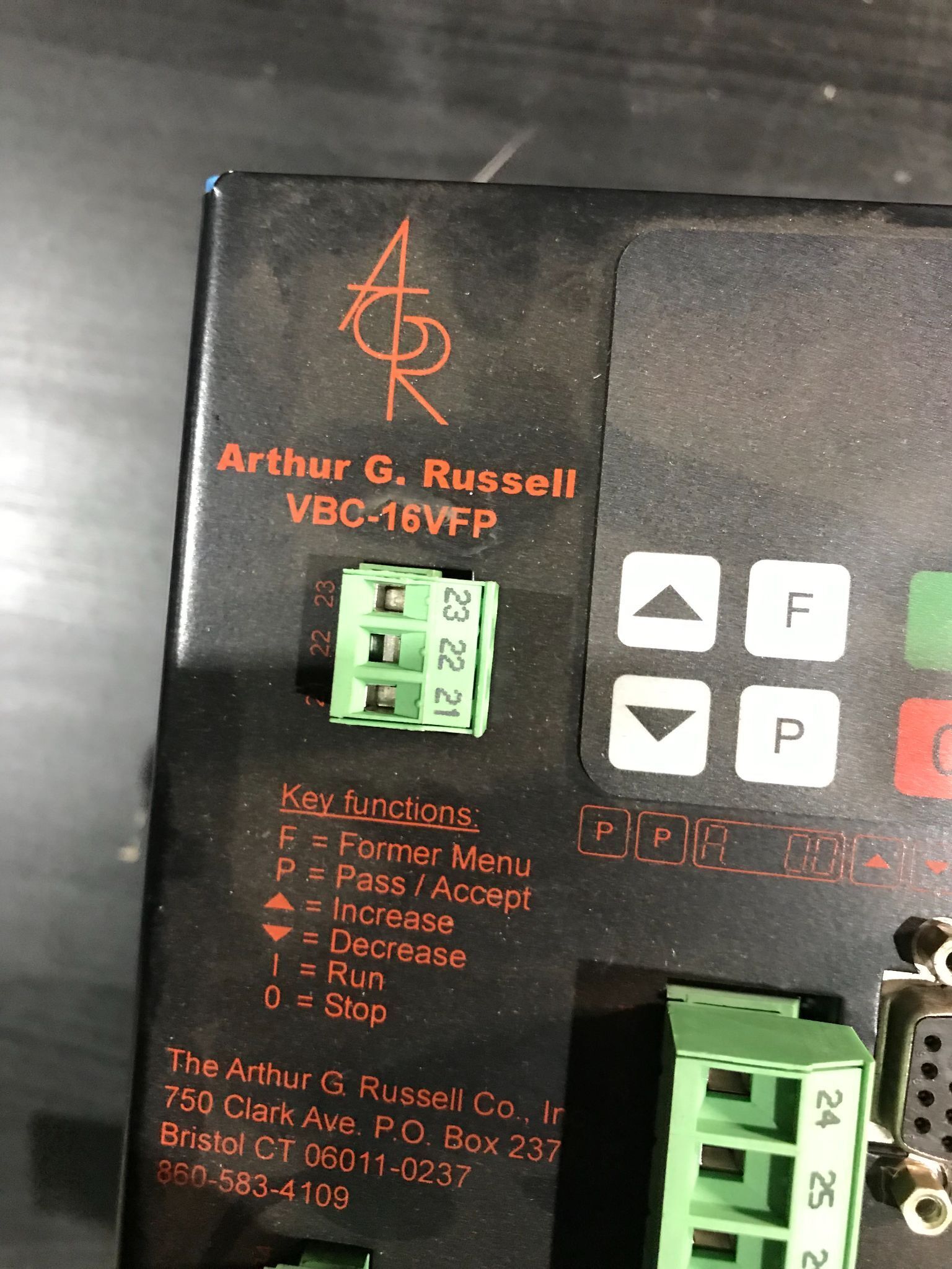ARTHUR G. RUSSELL VBC-16VFP VFD Controller USED 4