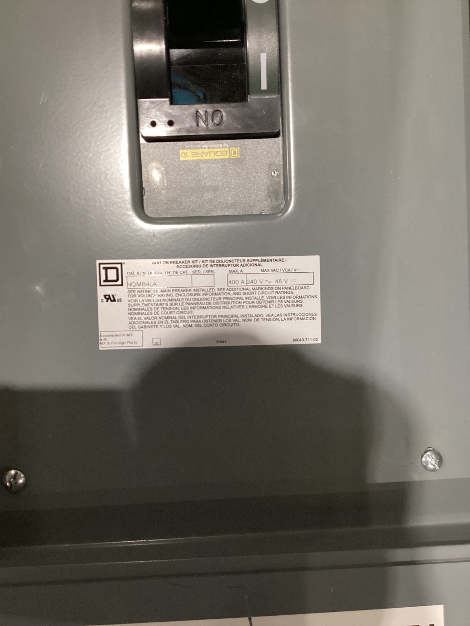 Square D NQ442L4 42 Circuit 400A Panelboard 240VAC 48VDC, 3PH, 4W USED 2