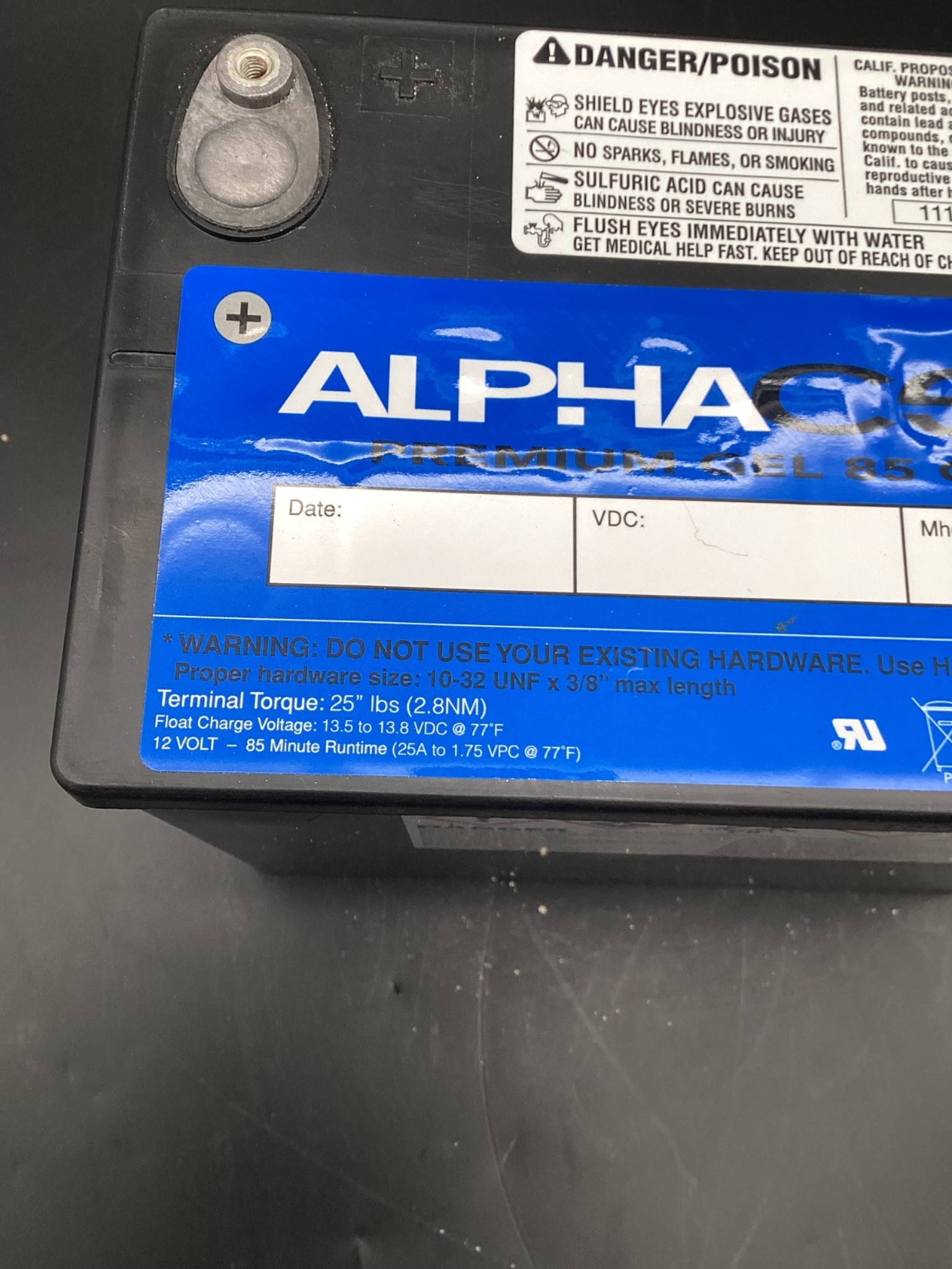 ALPHA 85-GXL-HP 12V, 50Ah Capacity VRLA Gelled Electrolyte Battery NEW 5