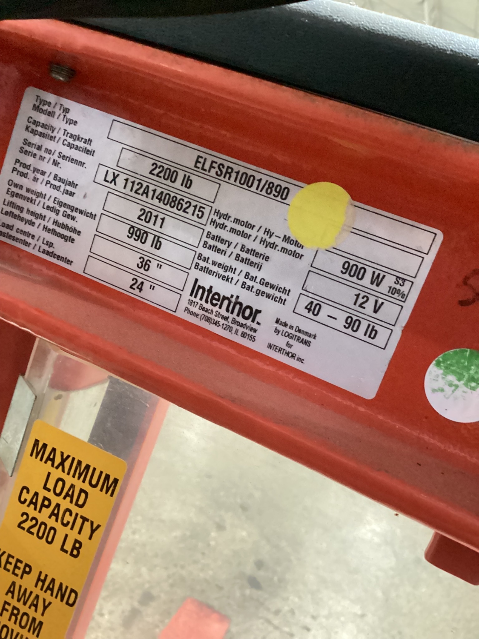 INTERTHOR ELFSR1001/890 ELECTRIC POWERED PALLET JACK PARTS ONLY 12