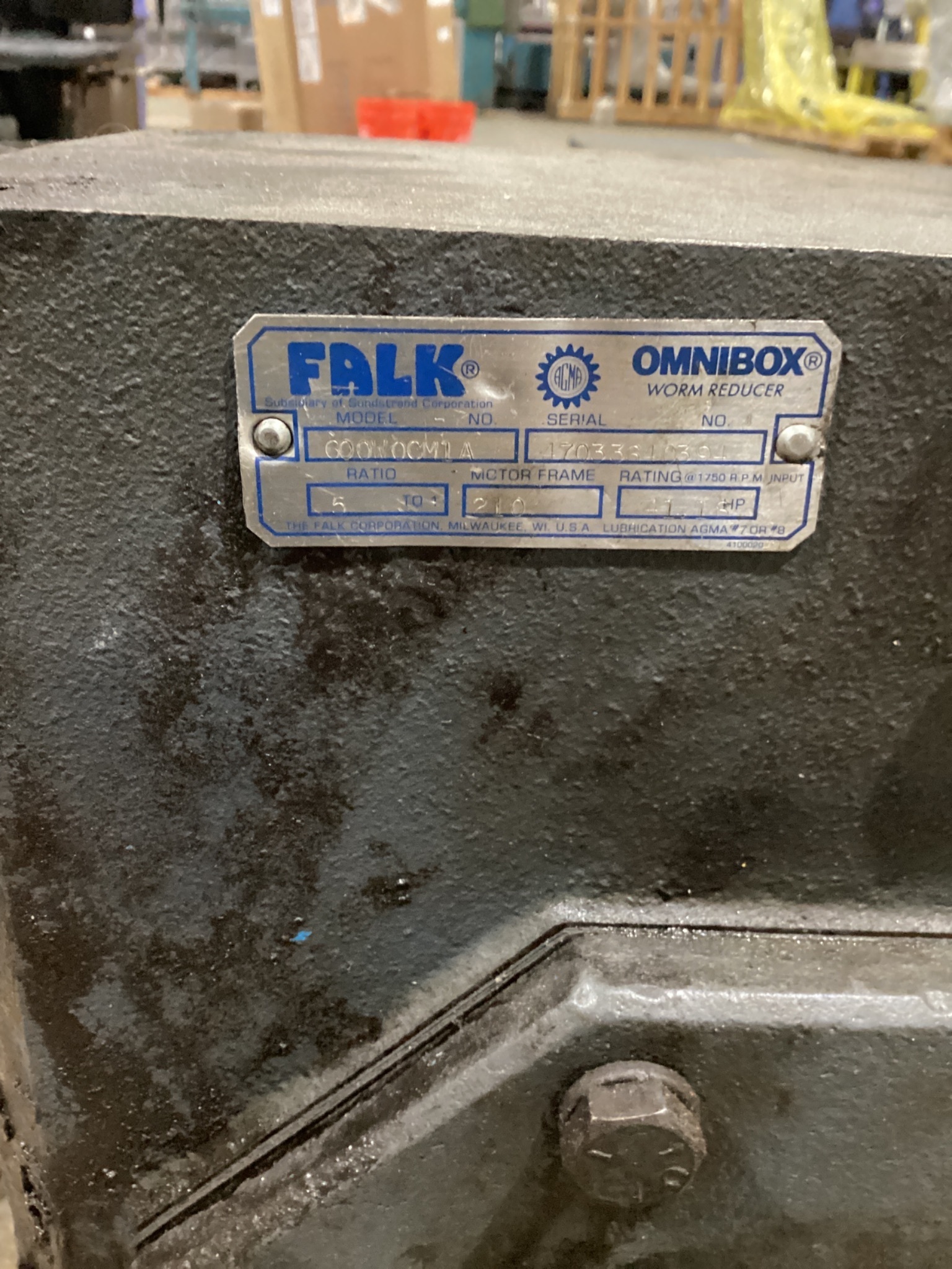 FALK 600WOCM1A 5:1 OMNIBOX WORM REDUCER 41.1HP USED 4