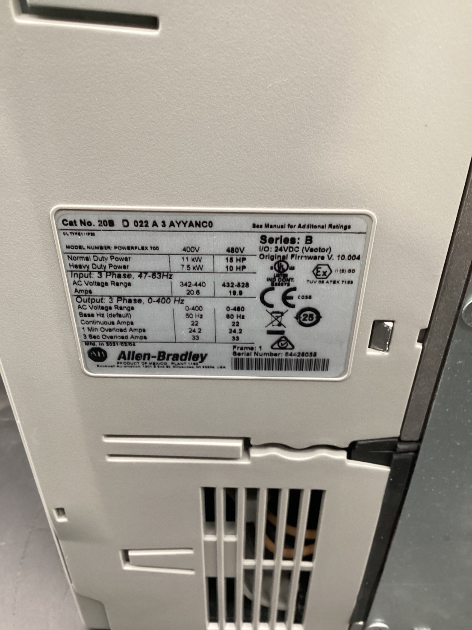 ALLEN BRADLEY 20BD022A3AYYANC0 Powerflex 700 AC DRIVE NEW 3