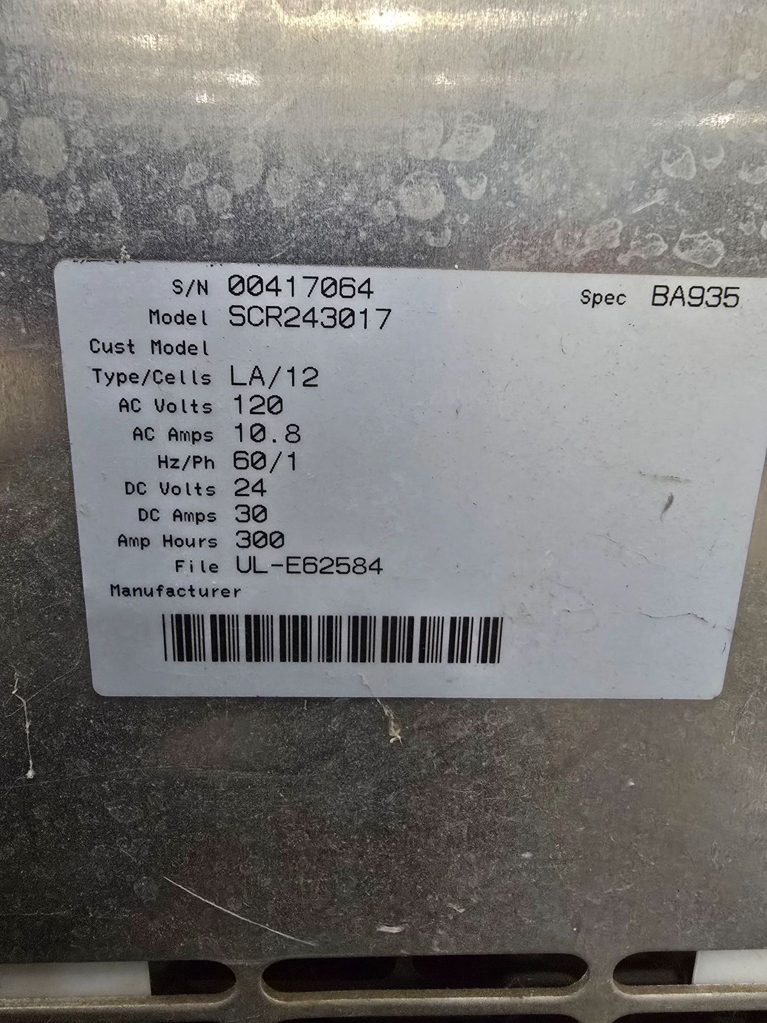 MAC SCR243017 BATTERY 10.8 AMP AC CHARGER USED 3
