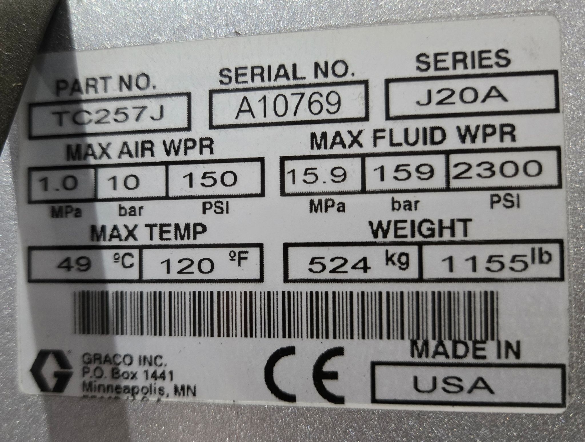 GRACO TC257J Check‑Mate Supply Pump 23:1 for 50 Gal Drum USED 7