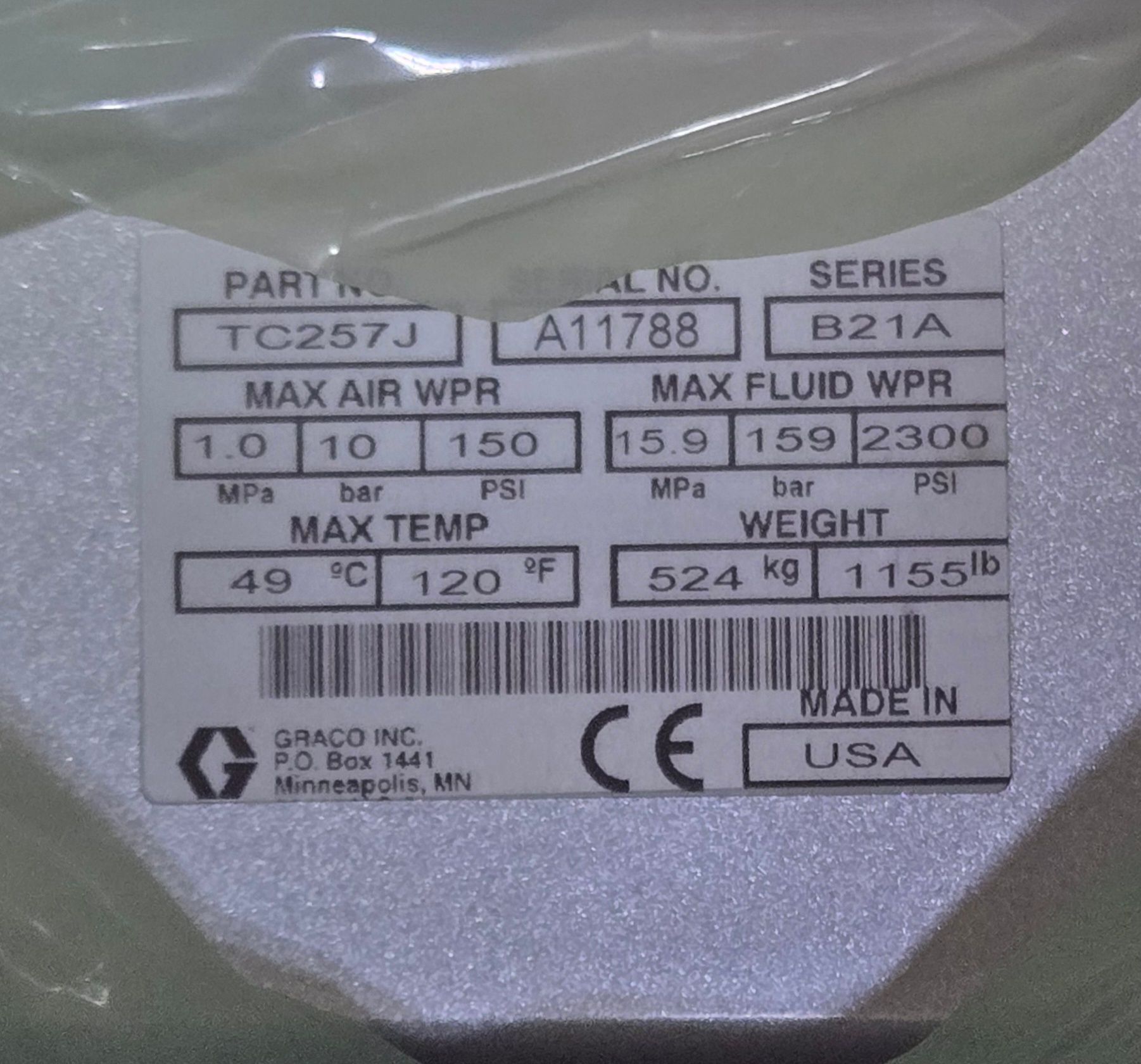 GRACO TC257J SER B21A SEALANT AND ADHESIVE DELIVERY SYSTEM NEW 3