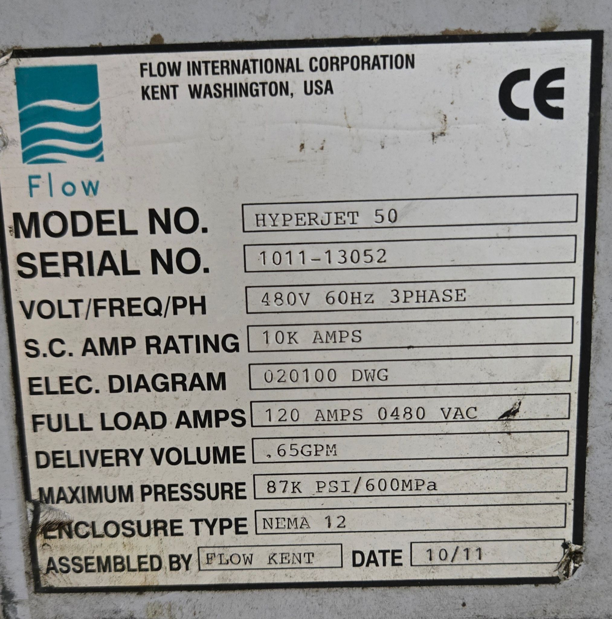 FLOW HYPERJET 50 WATERJET PUMP 50HP USED 7