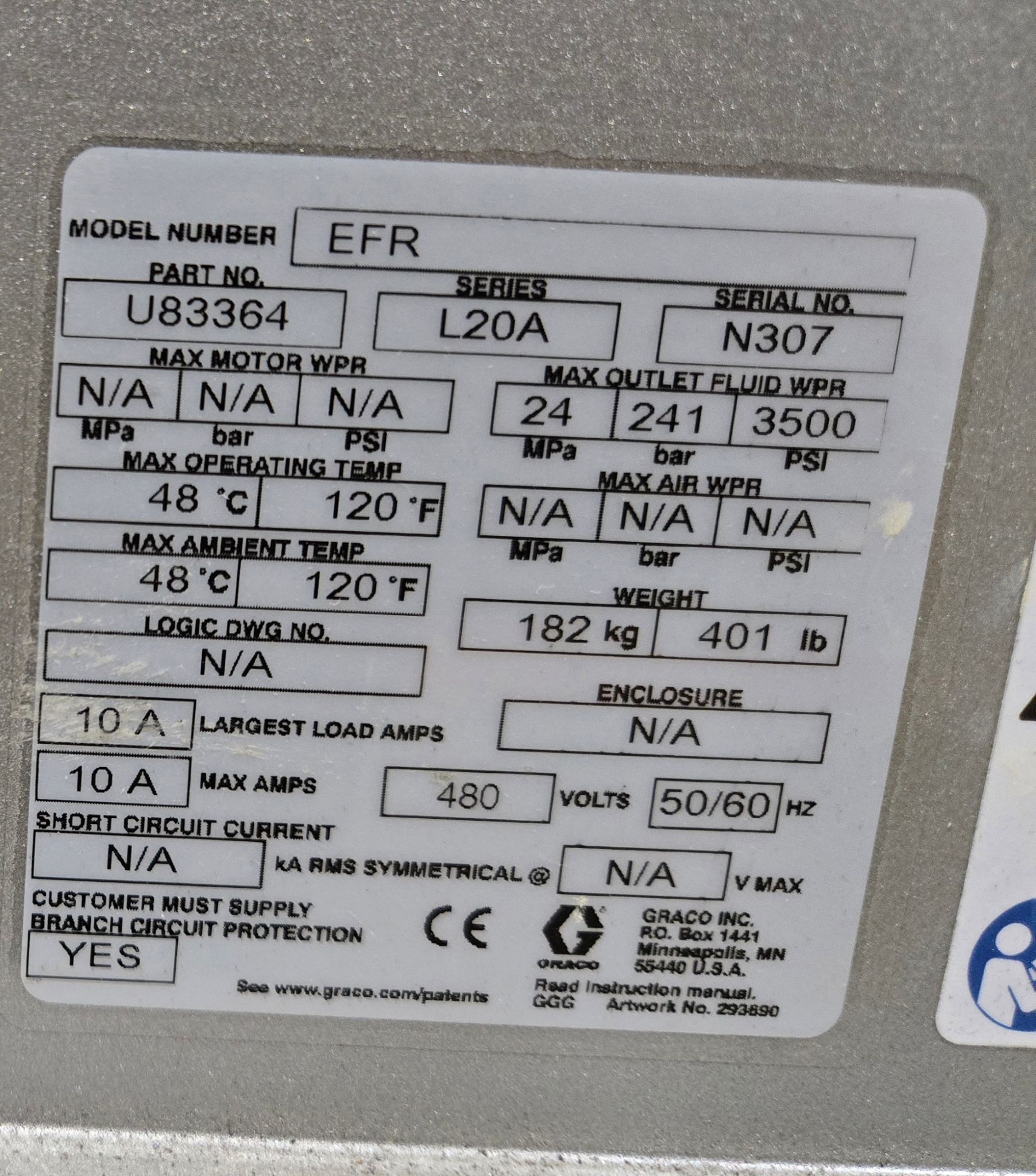 GRACO EFR U83364 METER MIX DISPENSE SYSTEM TWO-PART ADHESIVE USED 7