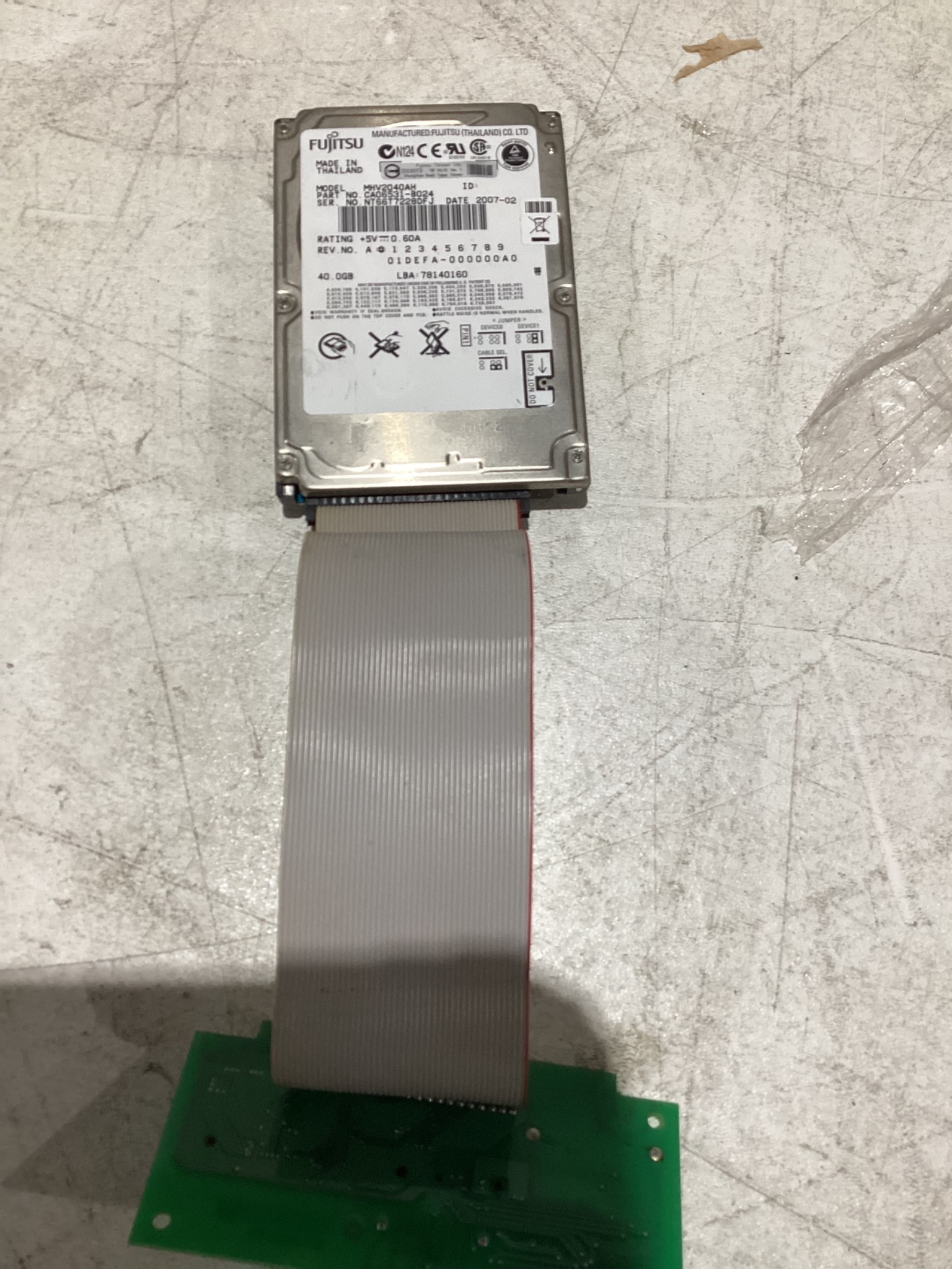 FUJITSU HARD DRIVE MHV2040AH USED 0