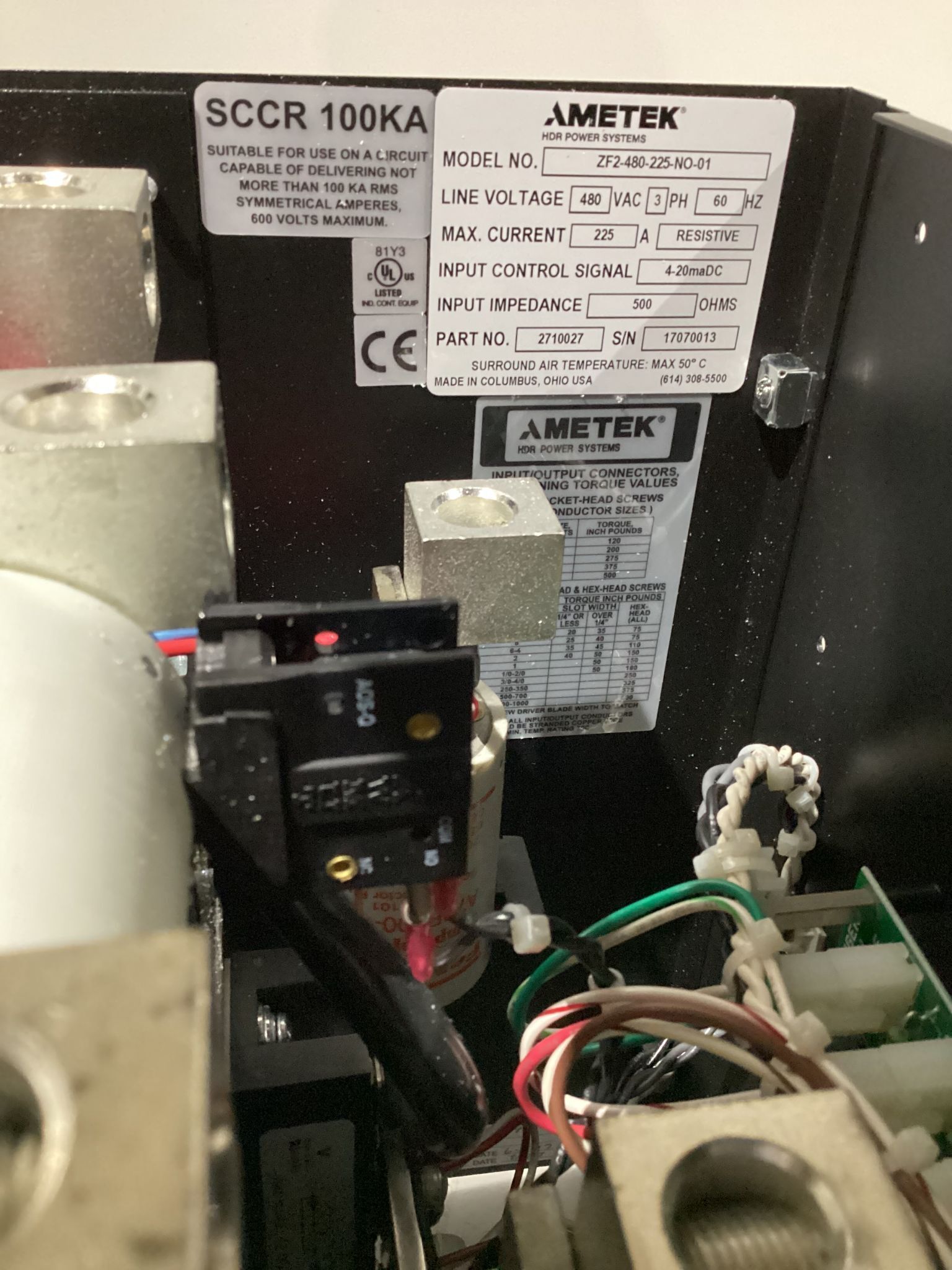 AMETEK ZF2-480-225-NO-01 SCR POWER CONTROLLER USED 2