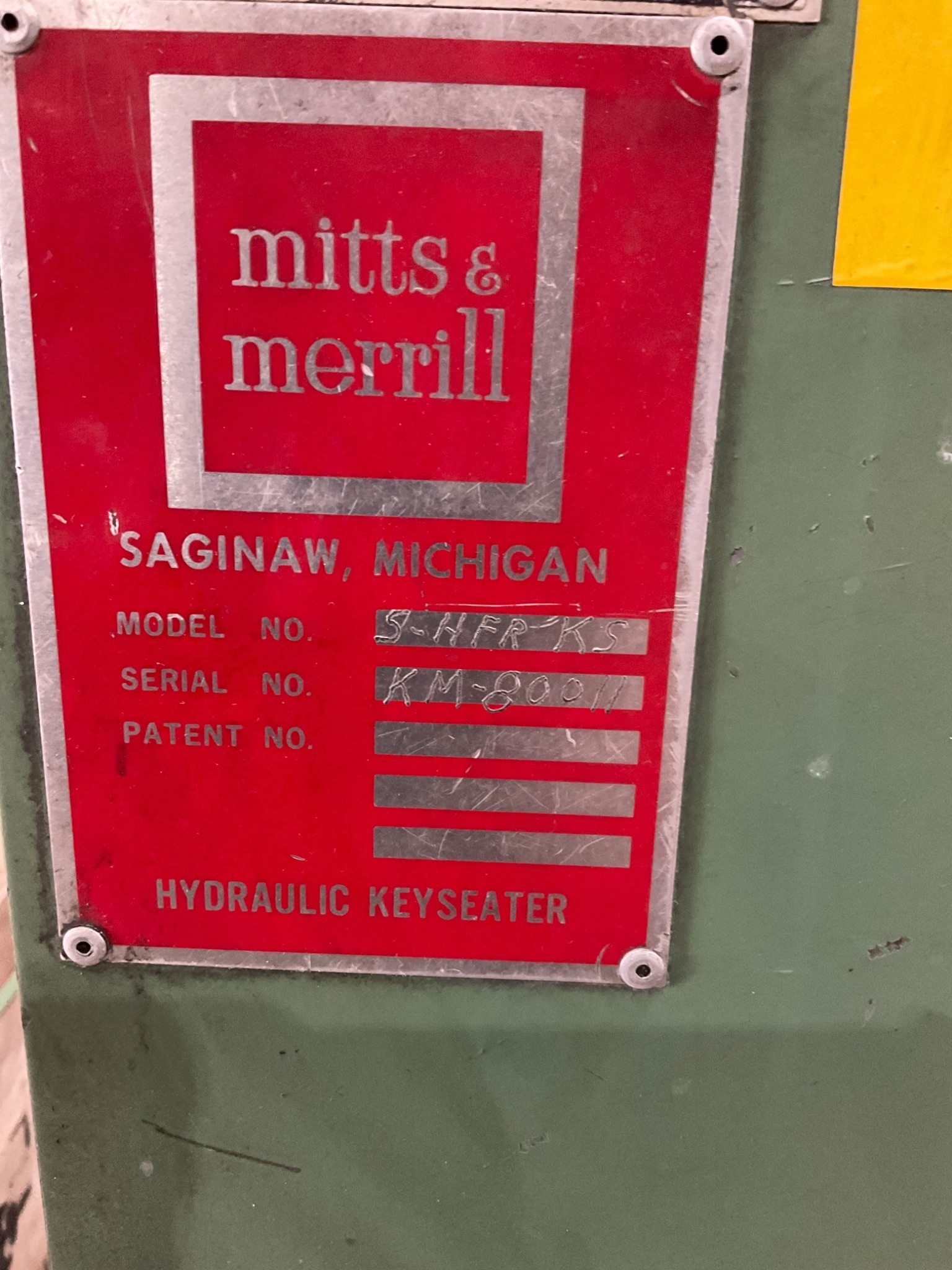 MITTS & MERRILL S-HFR-KS HYDRAULIC KEYSEATER 460V 3 PH USED 1