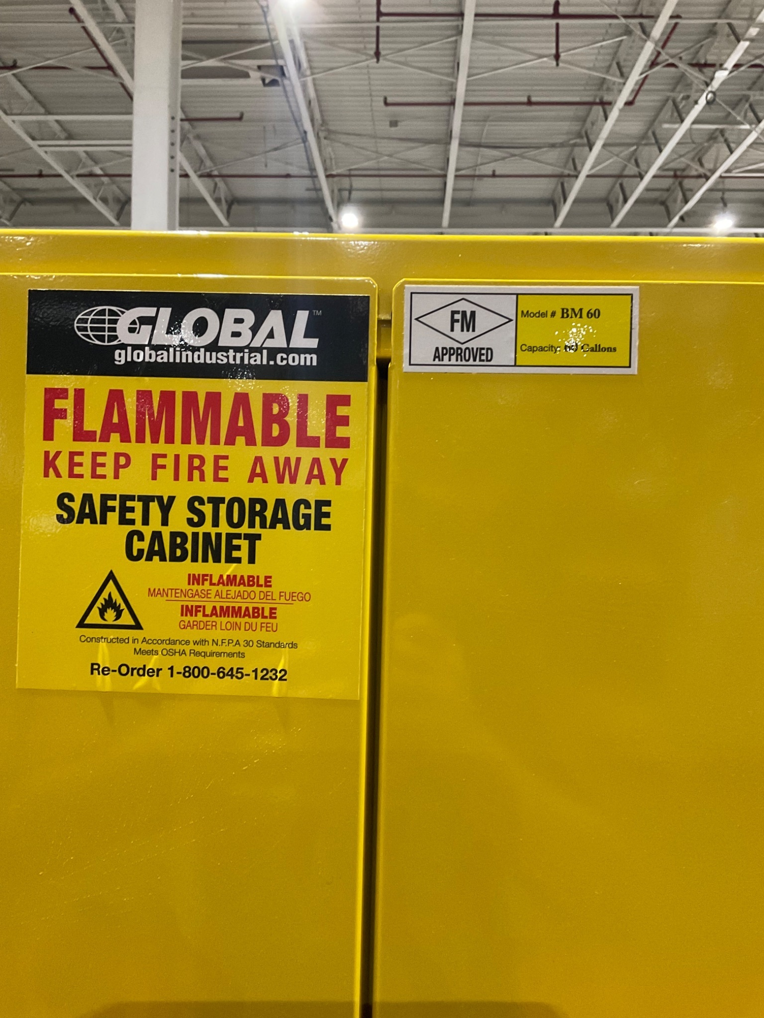 GLOBAL INDUSTRIAL BM60 Safety Cabinet for Flammable Materials USED 1
