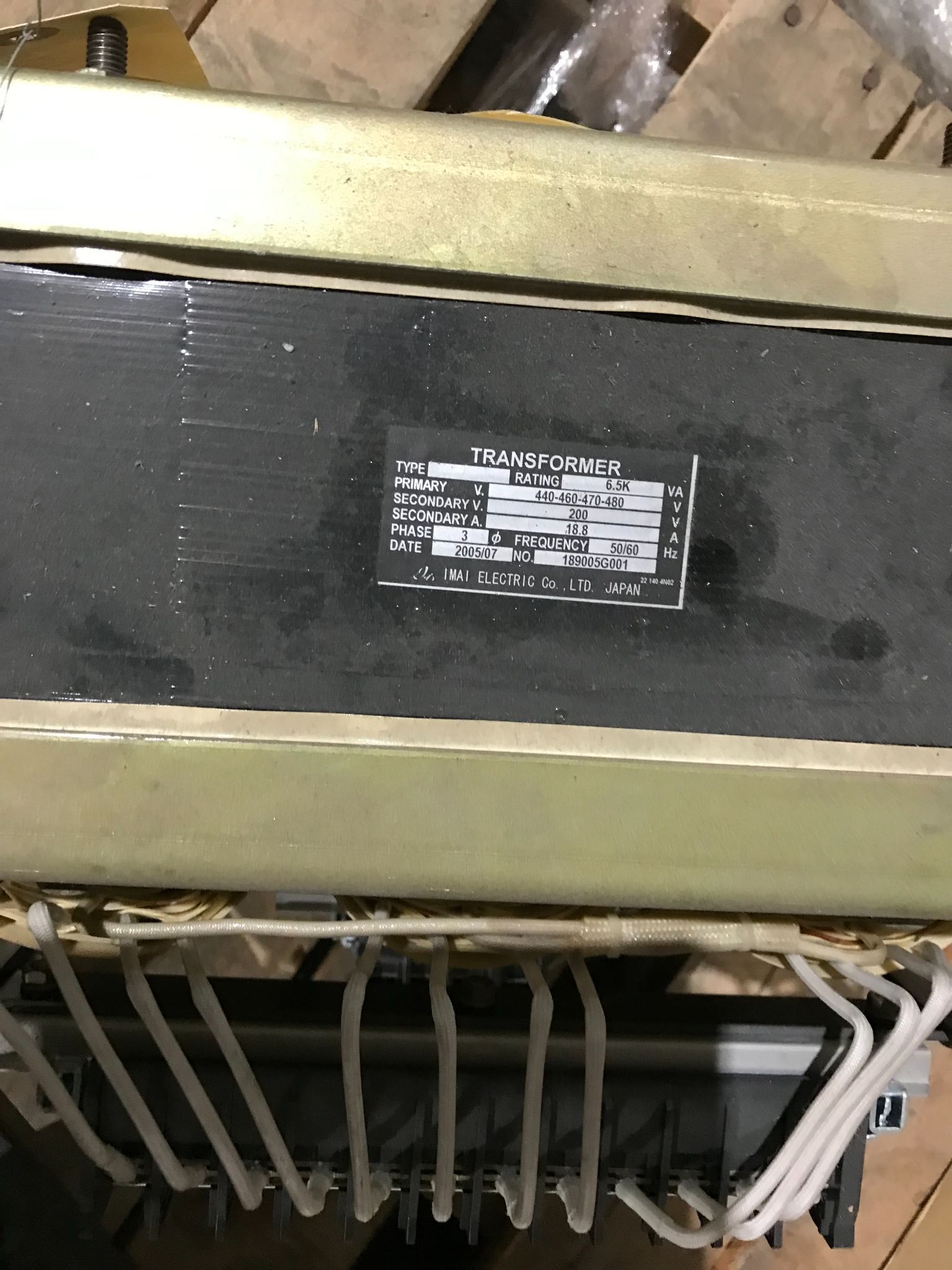 IMAI ELECTRIC 189005G001 TRANSFORMER 6.5KVA USED 3